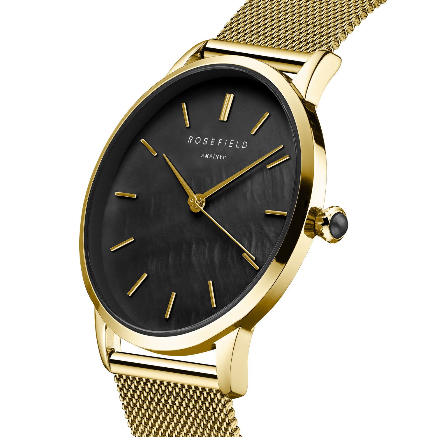 ROSEFIELD Quarzuhr RBGMG-R07, Damenuhr Pearl Edit Mesh Goldfarben/Schwarz