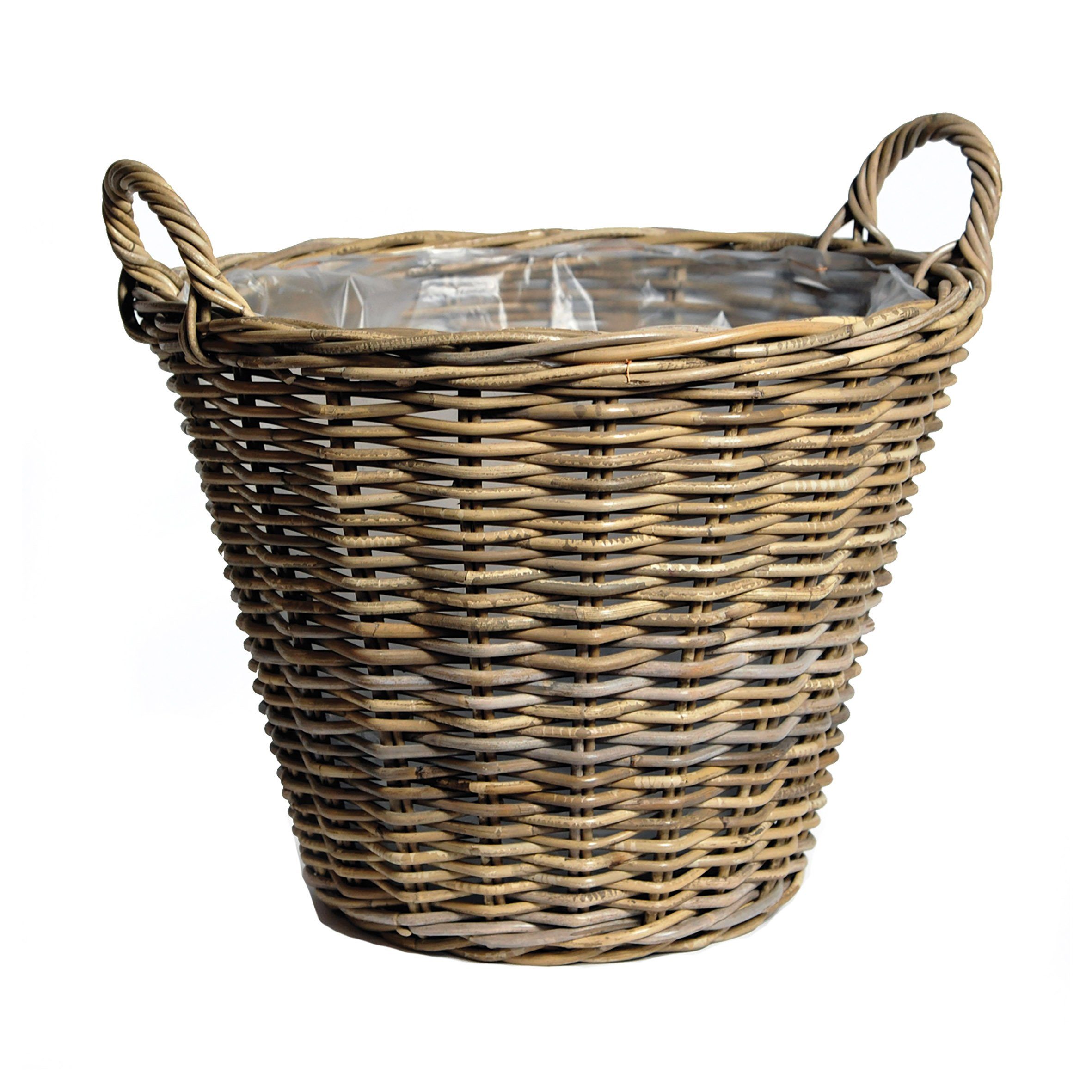 Spetebo Weidenkorb Rattan Pflanzkorb natur mit Henkeln - 34 cm (Packung, 1 St., 1 tlg), Weide Blumenkorb mit Folie