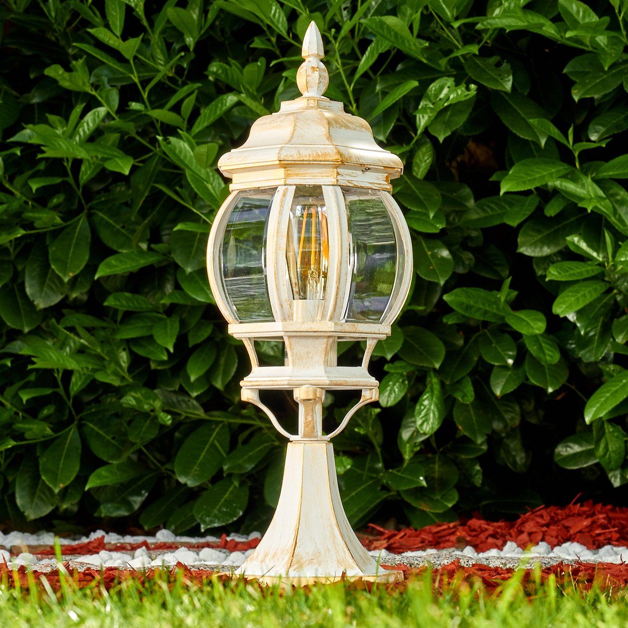 hofstein Pollerleuchte »Meyen« Außenleuchte, Aluguss in Weiß/Gold mit Kunststoff-Scheiben, ohne Leuchtmittel, Gartenlampe, E27, IP44