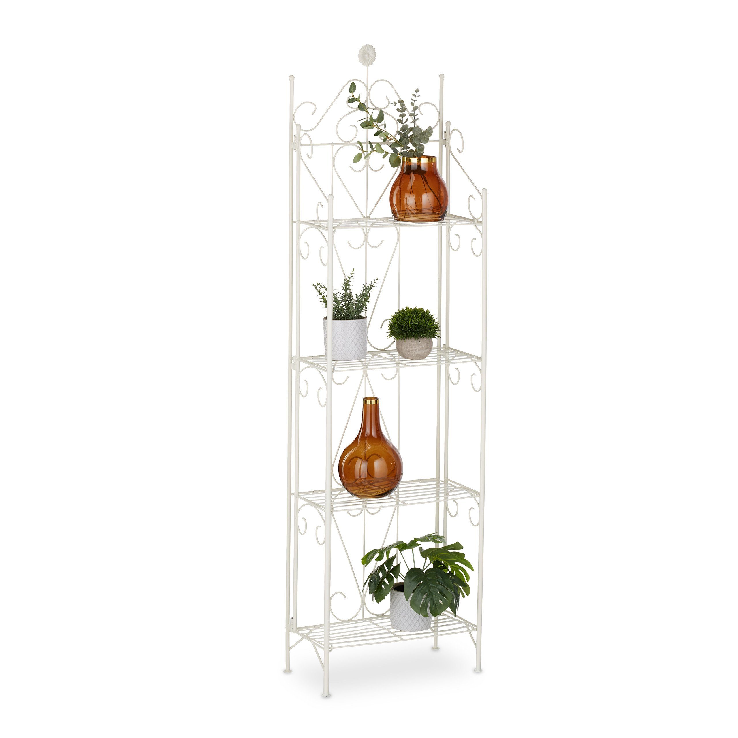 relaxdays Blumenständer Pflanzenregal Metall 4 Ablagen günstig online kaufen