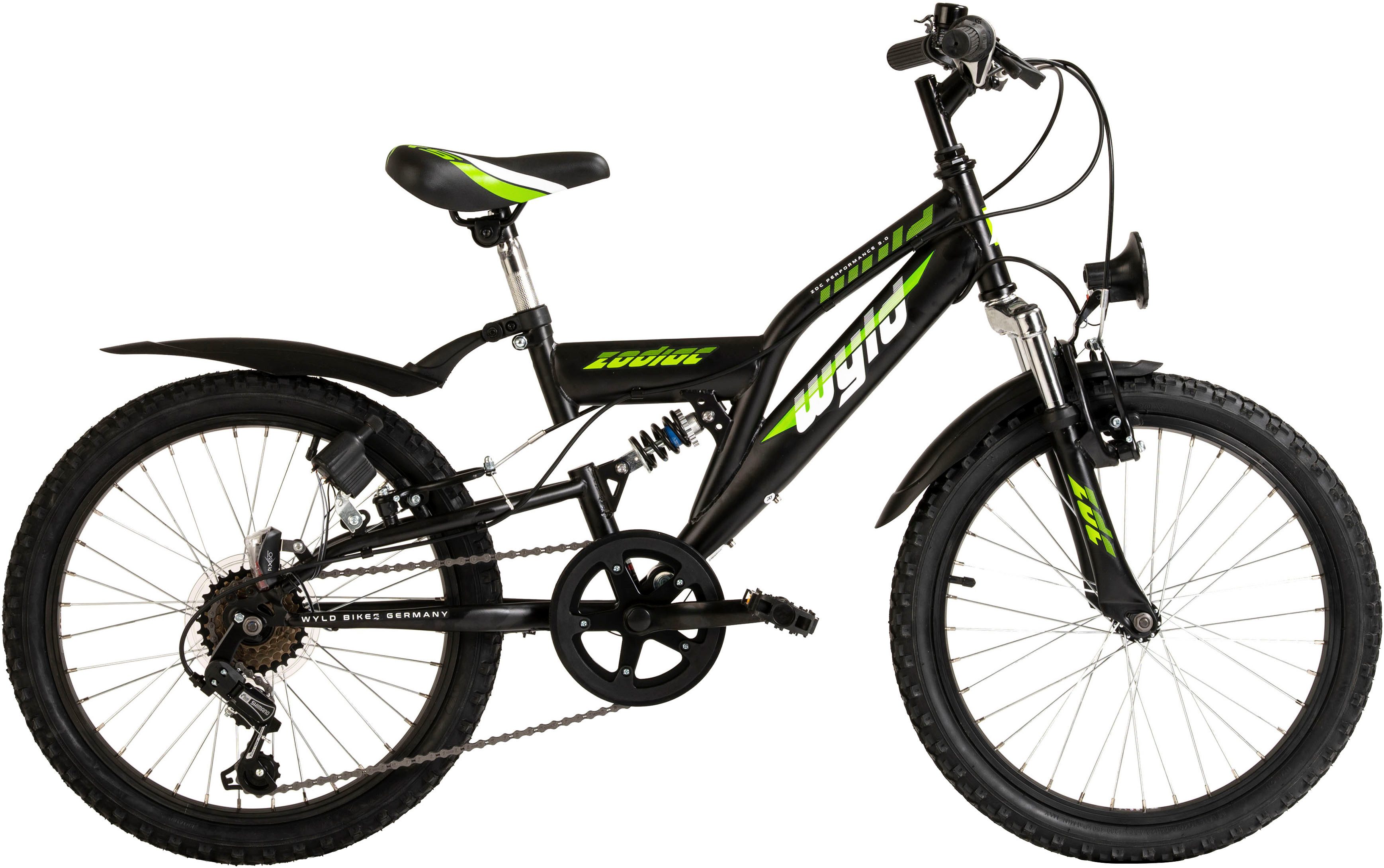 WYLD Kinderfahrrad Kinder-Mountainbike Fully ATB 20" Zodiac schwarz-grün 6 Gänge RH 31 cm, 6 Gang, Kettenschaltung