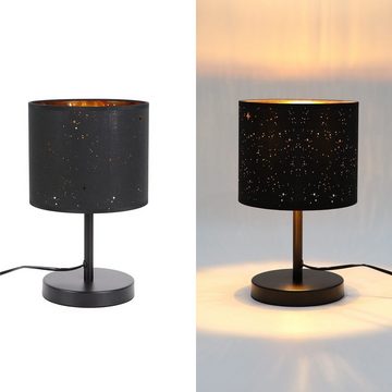 ZMH Tischleuchte Retro E27 Stoff Nachttischlampe Sternenhimmel Tischlampe, LED wechselbar, Schwarz