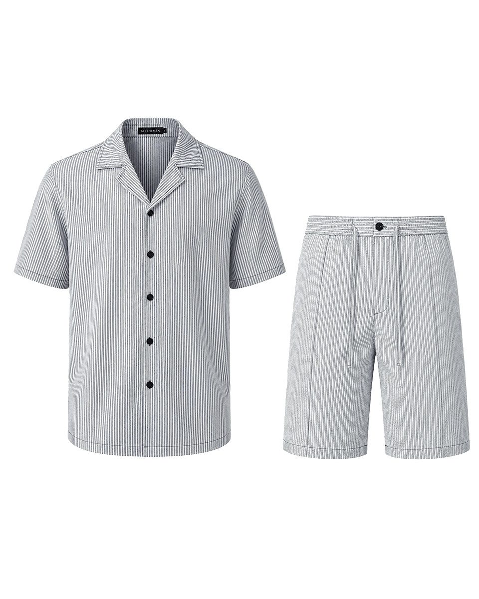 Allthemen T-Shirt T-Shirt & Shorts 2-tlg Herren Strukturiertes Kurzarmhemd - Shorts Set