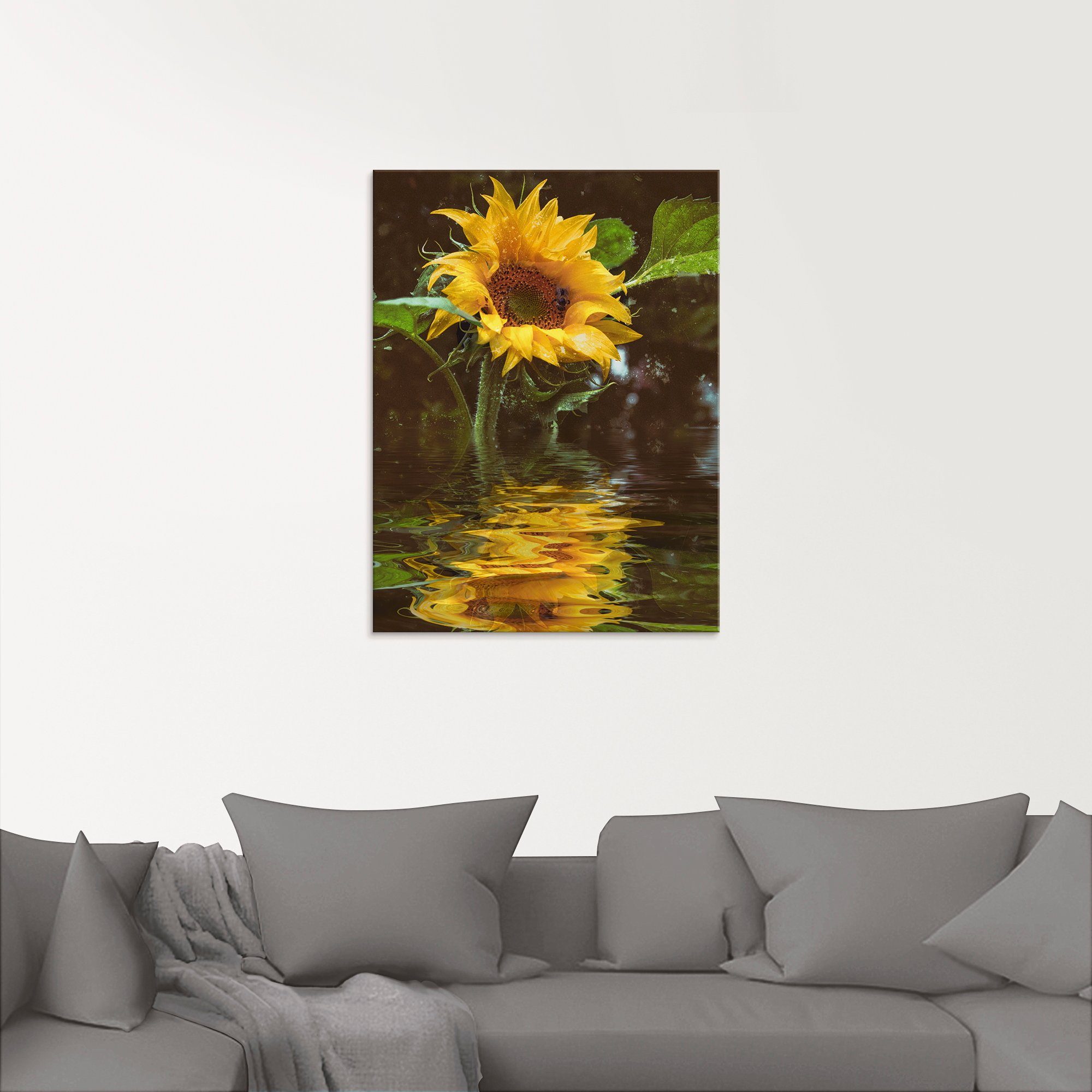 Artland Glasbild Sonnenblume mit Wasserspiegelung, Blumen (1 St), in verschiedenen Größen