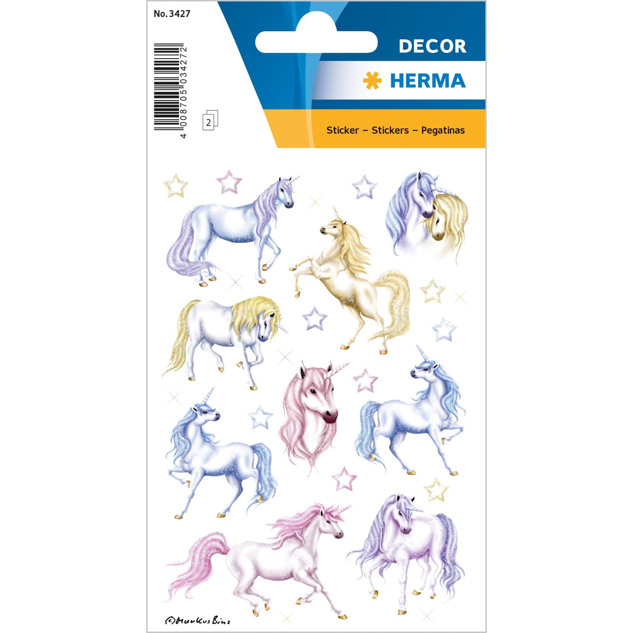 HERMA Sticker Herma Sticker DECOR Einhörner beglimmert 2 Bl