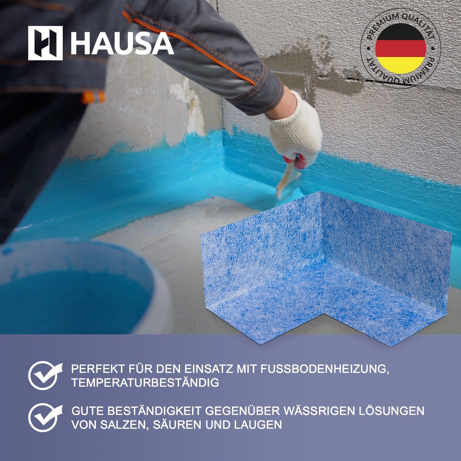 Hausa Bodenfliese Innenecke PRO3 Dichtecke, 3-lagige Aufbau, blau, Eckabdichtung für Sanitär Bad Dusche Terrasse Balkon, wasserfeste Abdichtung unter Fliesen elastische Eck-Dichtband