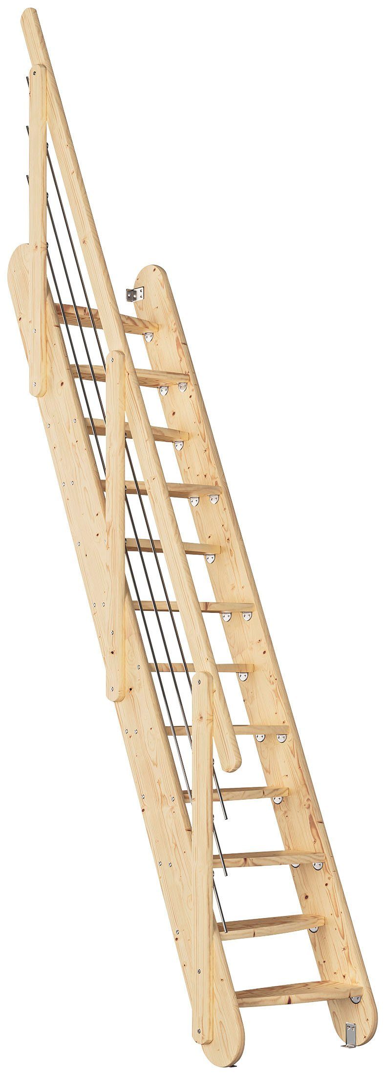 Dolle Raumspartreppe Bern, für Geschosshöhen bis 285 cm, Stufen offen, Holzkomponenten unbehandelt, Breite 63 cm, Stufen leicht abgerundet