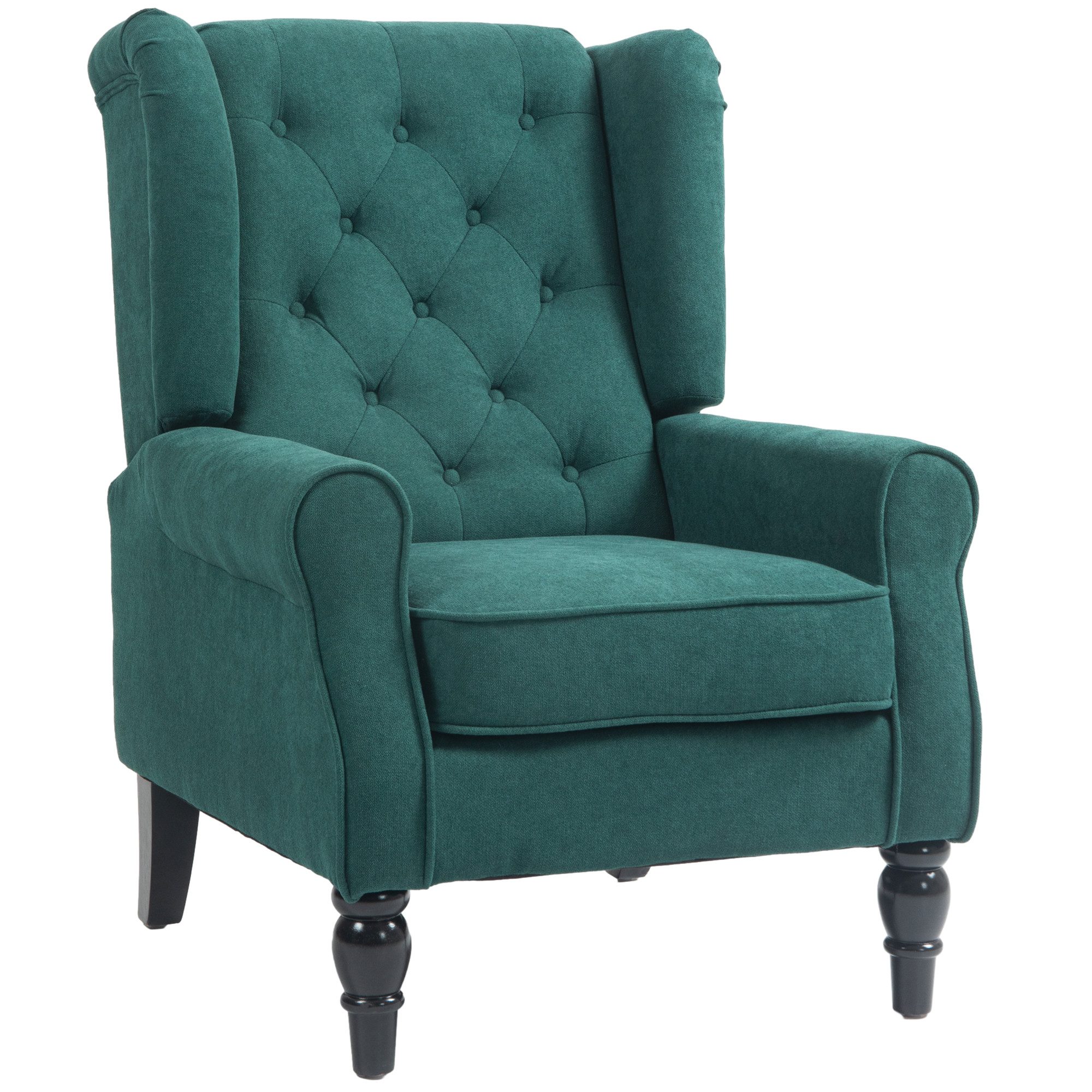 HOMCOM Sessel Ohrensessel Armlehnensessel mit Kissen und Holzbeinen (Loungesessel, 1-St., Gepolstert Relaxsessel), für Wohnzimmer, Schlafzimmer, Dunkelgrün