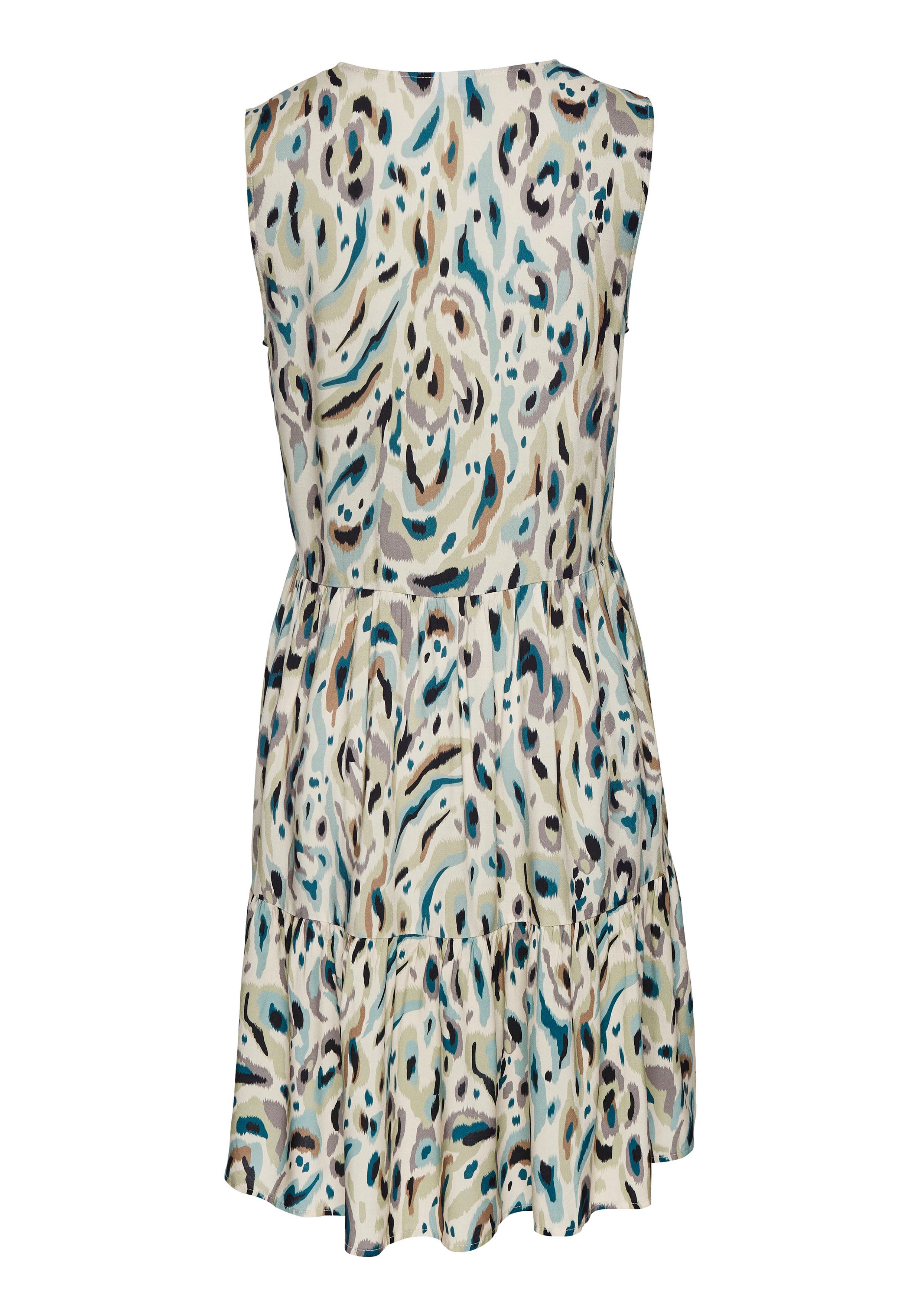 LASCANA Druckkleid mit Raffungen im Rockteil aus gewebter Viskose Sommerkleid mit Knopfleiste, leichtes Strandkleid, Tunikakleid – Bild 4 von 5