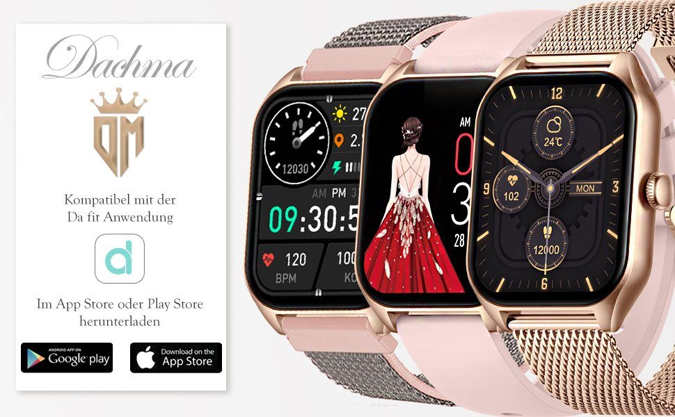 iOS iOS), Zoll, (1,85 Damen Whatsapp 3 Android Android 280mAH Uhr Dachma Armbänder Telefon Funktion Smartwatch