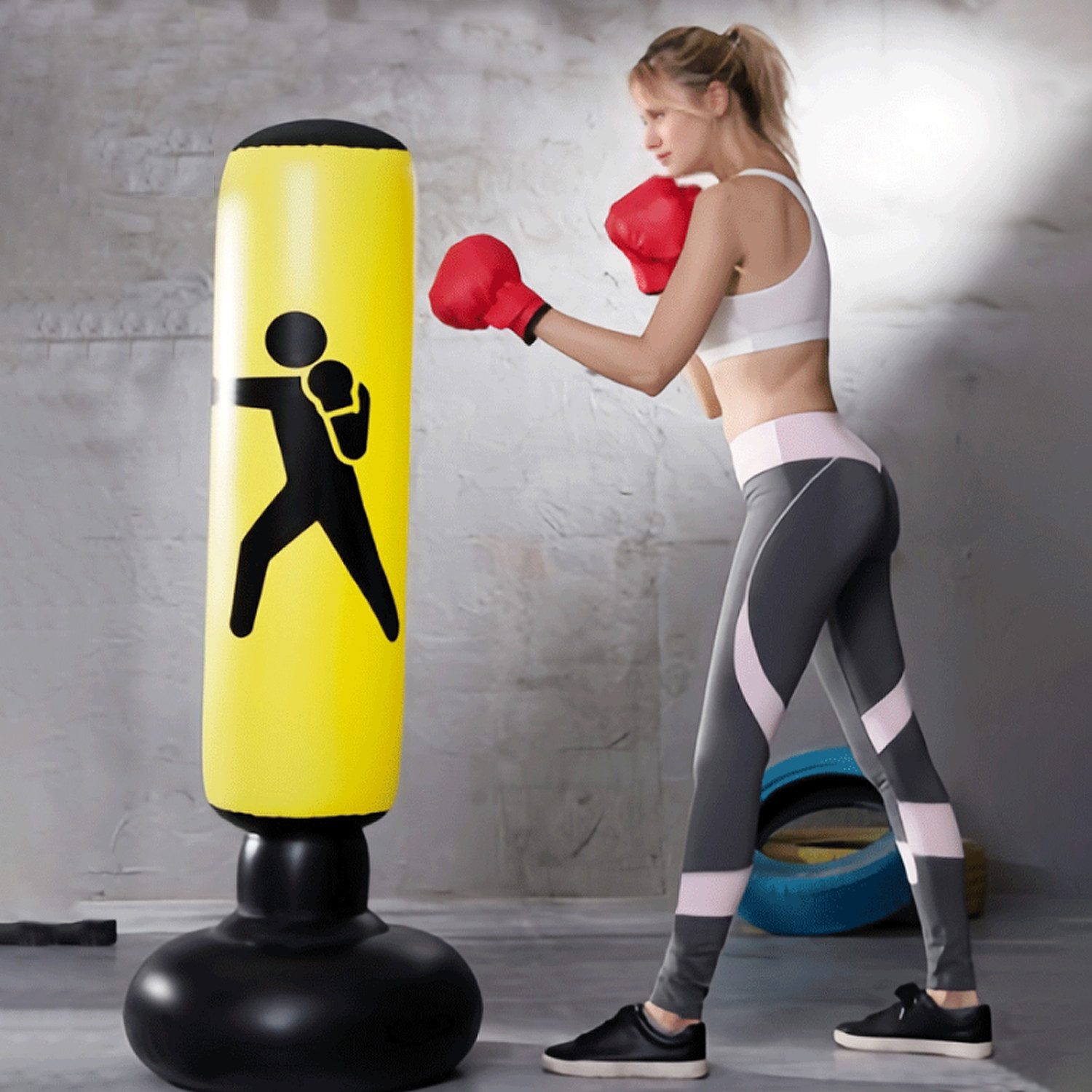 MOPUEA Boxhandschuhe Boxsack Aufblasbar Standboxsack Fitness Boxtrainer Kinder Erwachs, Heimfitness