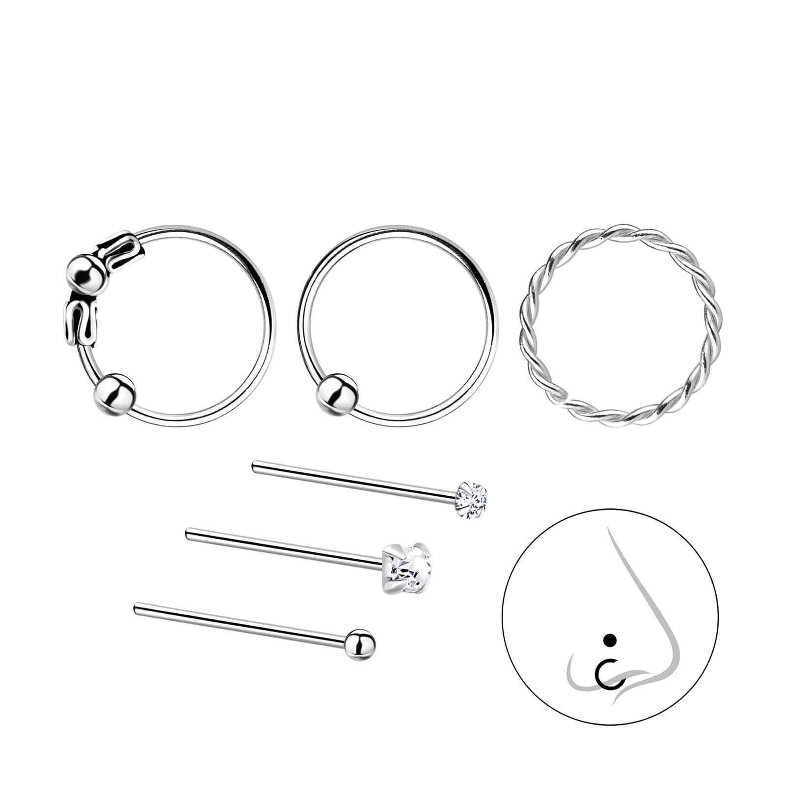 Nasenpiercing Gemischtes Nasenstecker Set 925 Silber