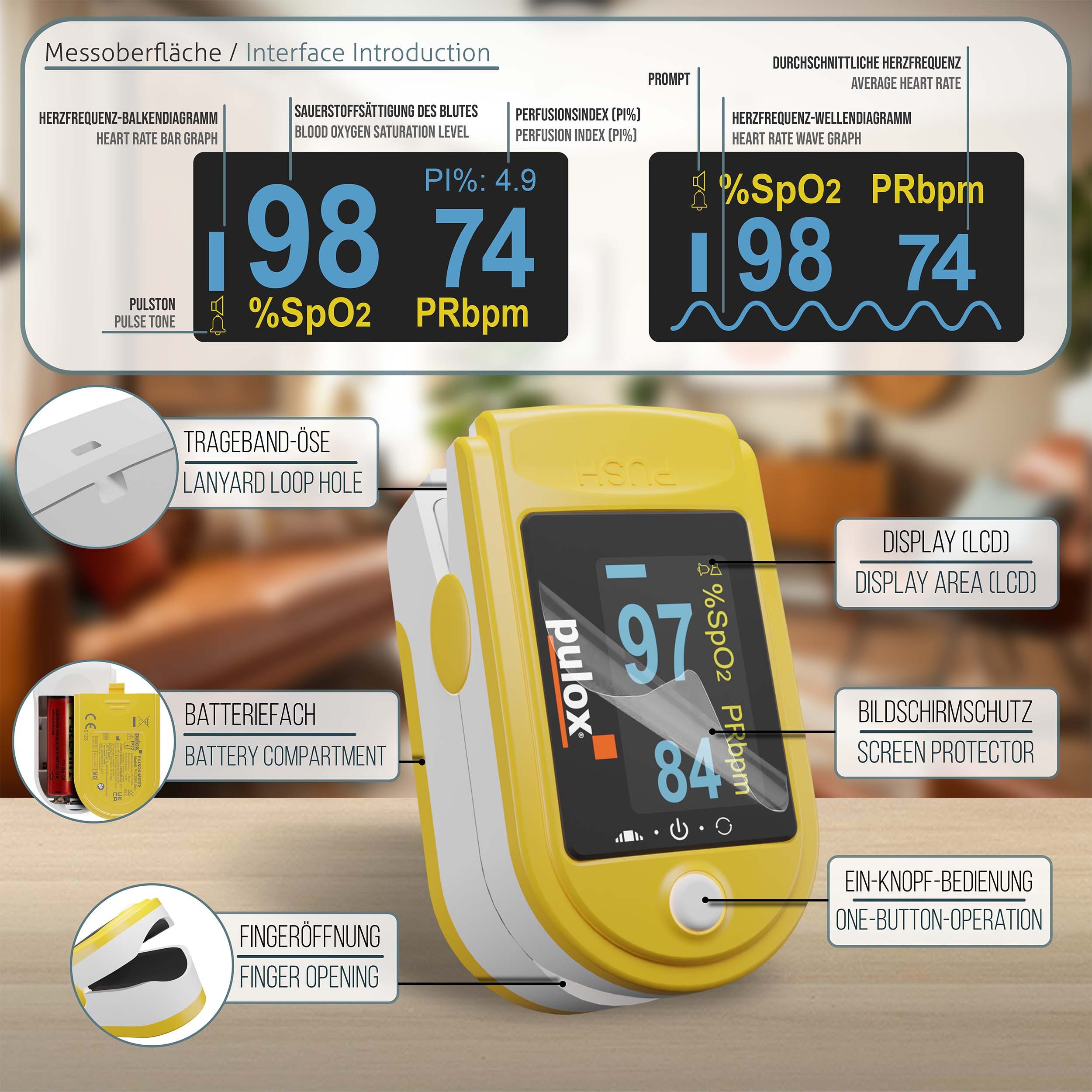 pulox Pulsoximeter PO-200A Solo mit Alarm und Pulston