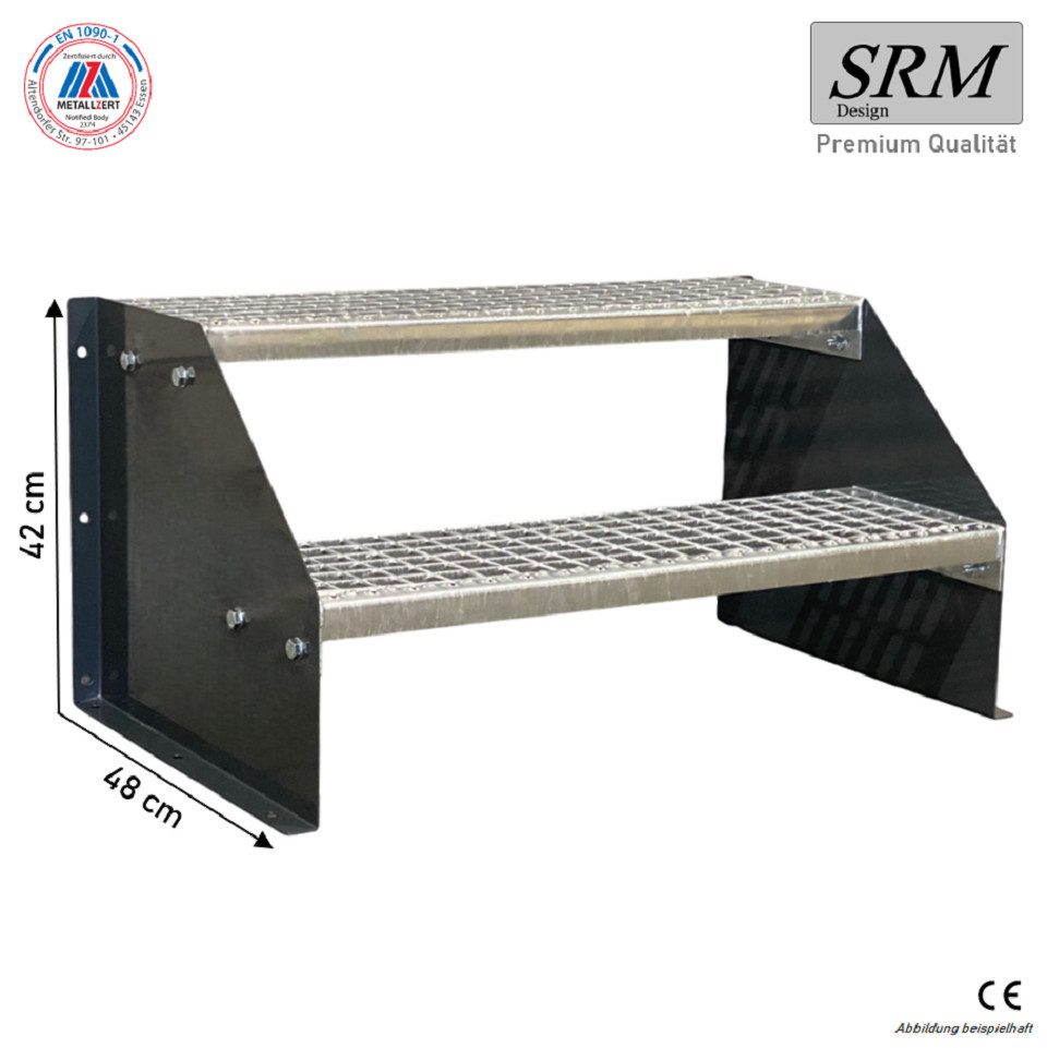 SRM Design Außentreppe 2 Stufen Standtreppe Anthrazit, Breite 100cm, Höhe 42cm ohne Geländer