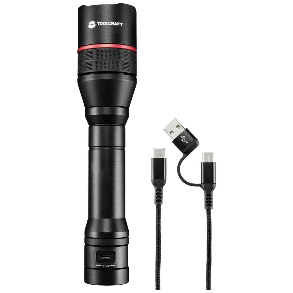 TOOLCRAFT Taschenlampe Taschenlampe, akkubetrieben TO-8702946, verstellbar, mit USB-Schnittstelle, mit Stroboskopmodus