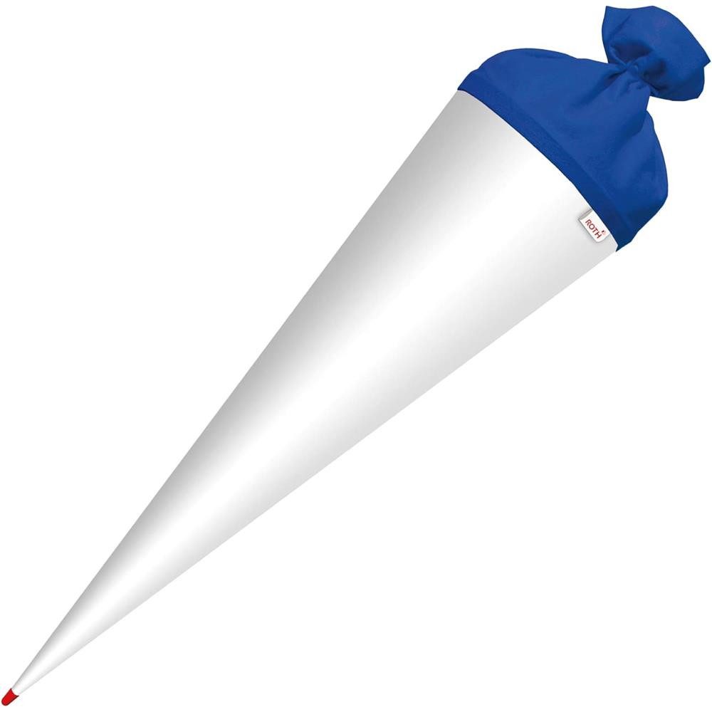 Roth Schultüte Basteltüte 70cm rund Weiß, Verschluss blau Zuckertüte Rot(h)-Spitze Filz-Verschluss