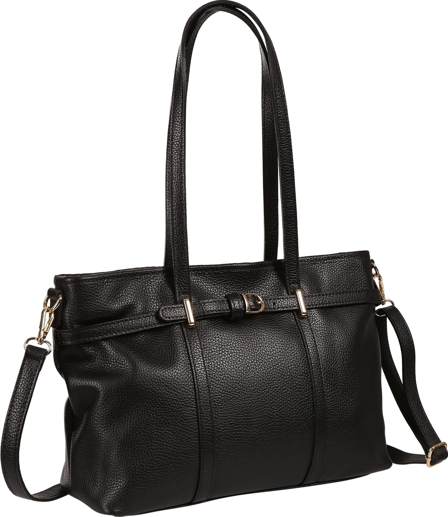 Toscanto Schultertasche Toscanto Damen Schultertasche Leder (Schultertasche), Damen Leder Schultertasche, schwarz ca. 37cm