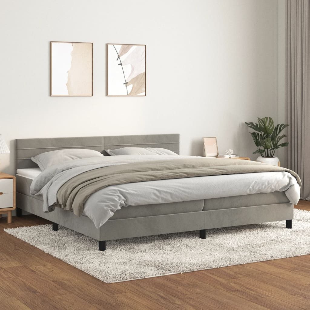 vidaXL Boxspringbett Boxspringbett mit Matratze Hellgrau 200x200 cm Samt Be günstig online kaufen