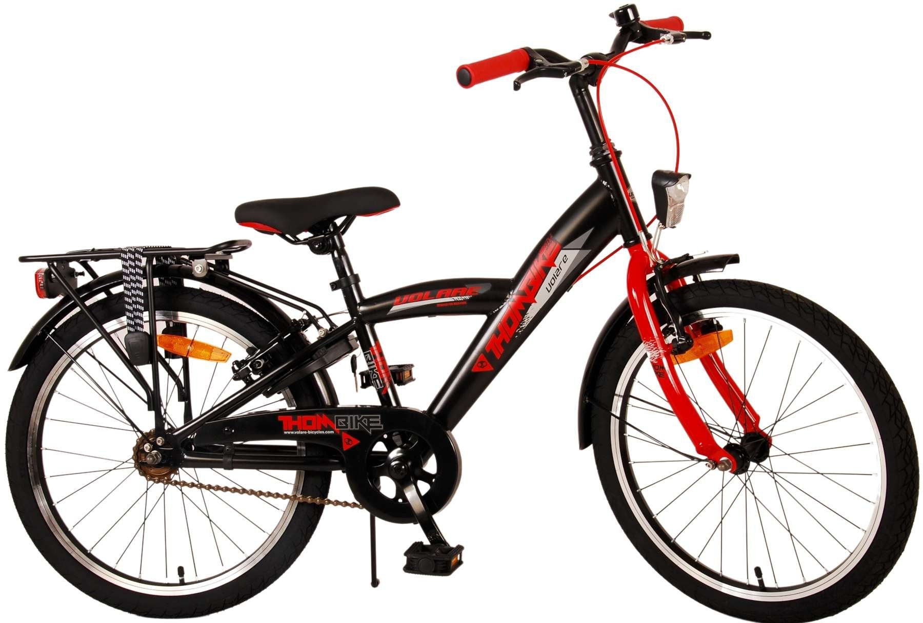 Volare Kinderfahrrad Thombike - 20,24 oder 26 Zoll - verschiedene Farben - Zweihandbremsen, bis 60 kg, 85% zusammengebaut, 20, 24 oder 26 Zoll, 6 - 12 Jahre schwarz-rot | Kinderfahrräder