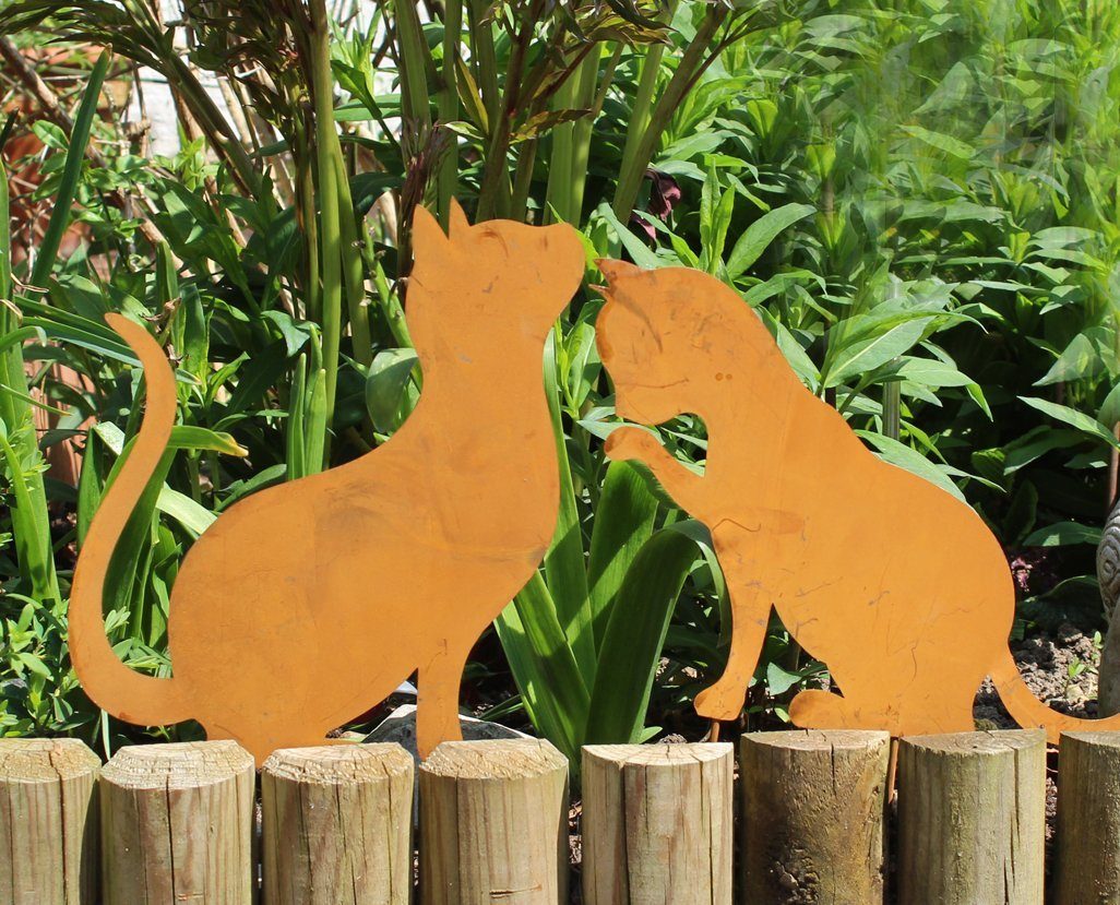 LB H&F Lilienburg Teichfigur 2er SET Katzen Rost Stecker Garten Deko Beet Blumenkübel zum Stecken, (Ostern Roststecker Dekoration Dekofigur Teichdeko Teichstecker Frühling Rostfigur 2er KATZE, Gartenstecker Beetstecker Dekoration Blumenstecker Figur Topfstecker), Metall Rostdeko Metallstecker außen drassen Winter Gartendeko