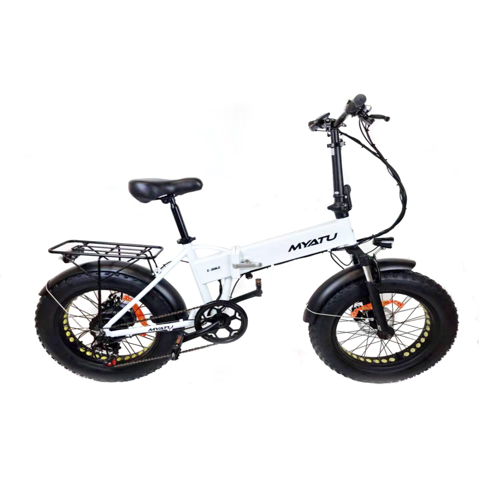 Myatu E-Bike 20 Zoll Faltbares Fahrrad mit 250W Motor, 8Ah Akku und Shimano 6 Gang, 6 Gang, Kettenschaltung, Heckmotor Weiß