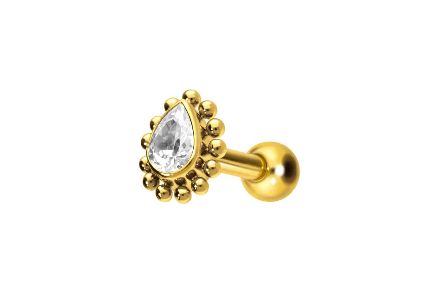 PIERCINGLINE Piercing-Set Titan Ohrpiercing mit Innengewinde KRISTALLTROPFEN + KUGELN (Mini-Barbells, 1-tlg)