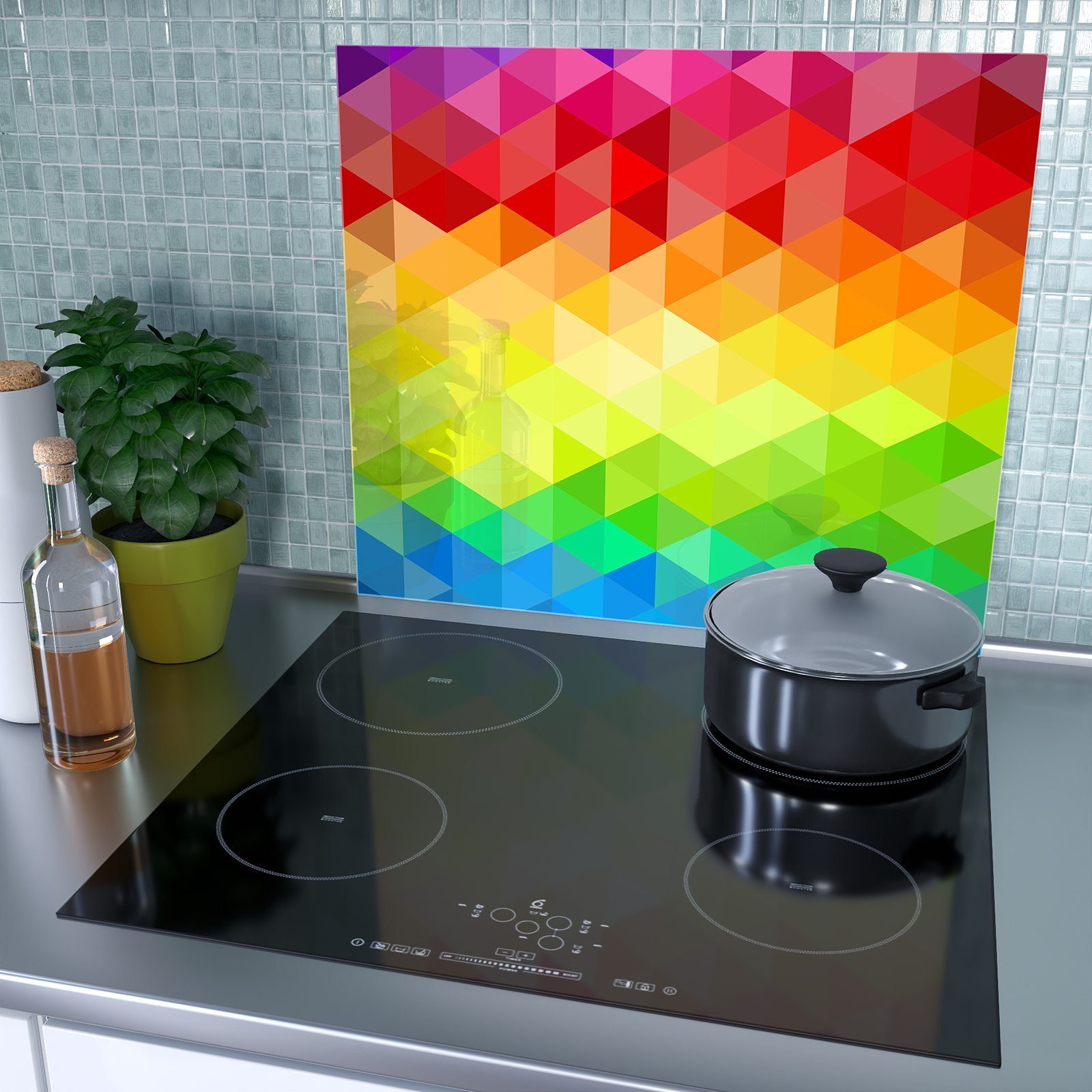 tlg) (1 Spritzschutz Herd-Abdeckplatte Glas Herdabdeckplatte 3D aus Primedeco Glas, farbig, Dreieck