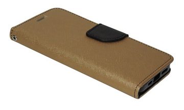cofi1453 Handyhülle Buch Tasche "Fancy" für iPhone 14 Gold-Schwarz 6,1 Zoll, Kunstleder Schutzhülle Handy Wallet Case Cover mit Kartenfächern, Standfunktion