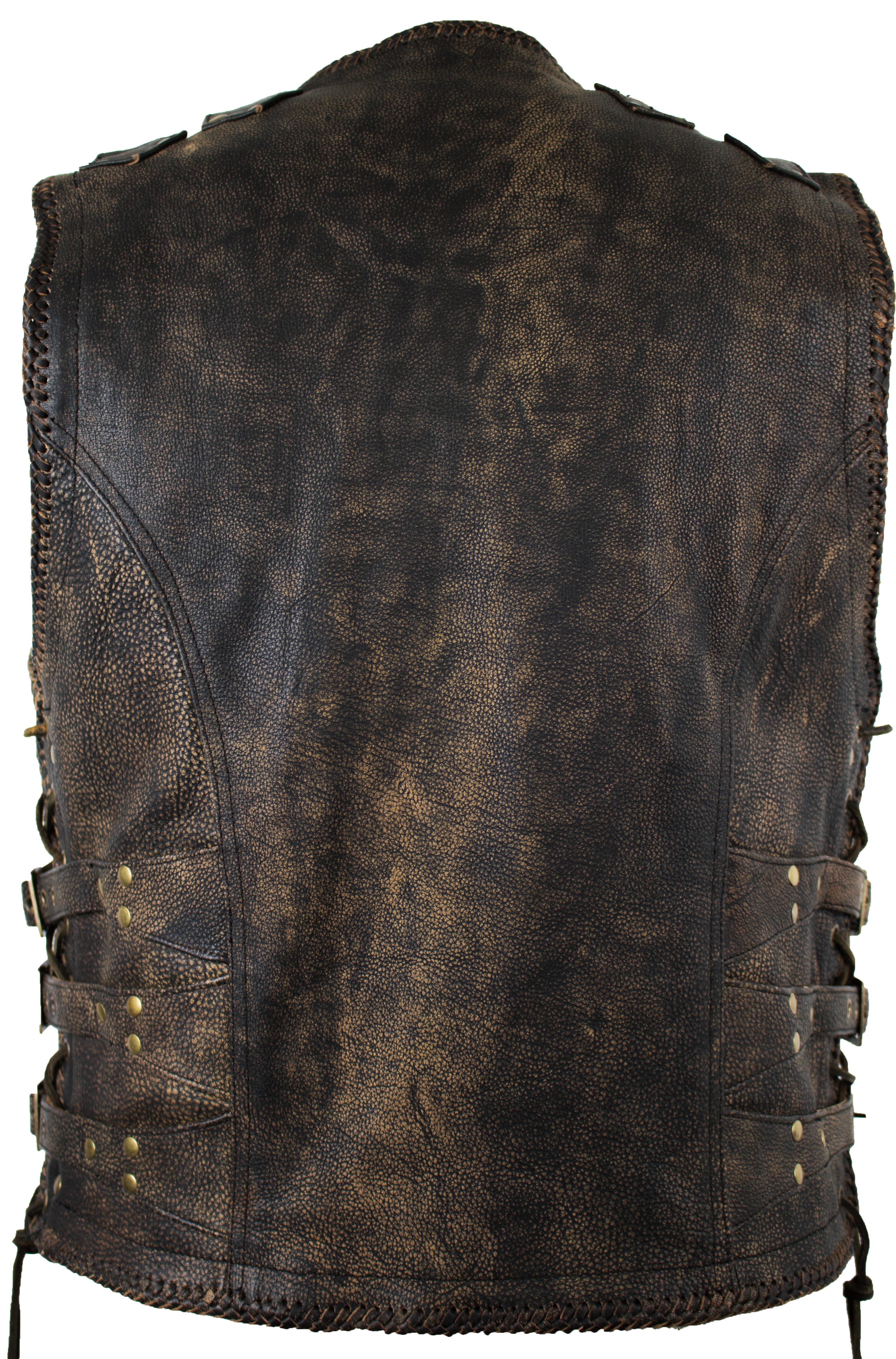 MDM Lederweste Herren Vintage Biker Lederweste mit Messing Schnallen Bikerk günstig online kaufen