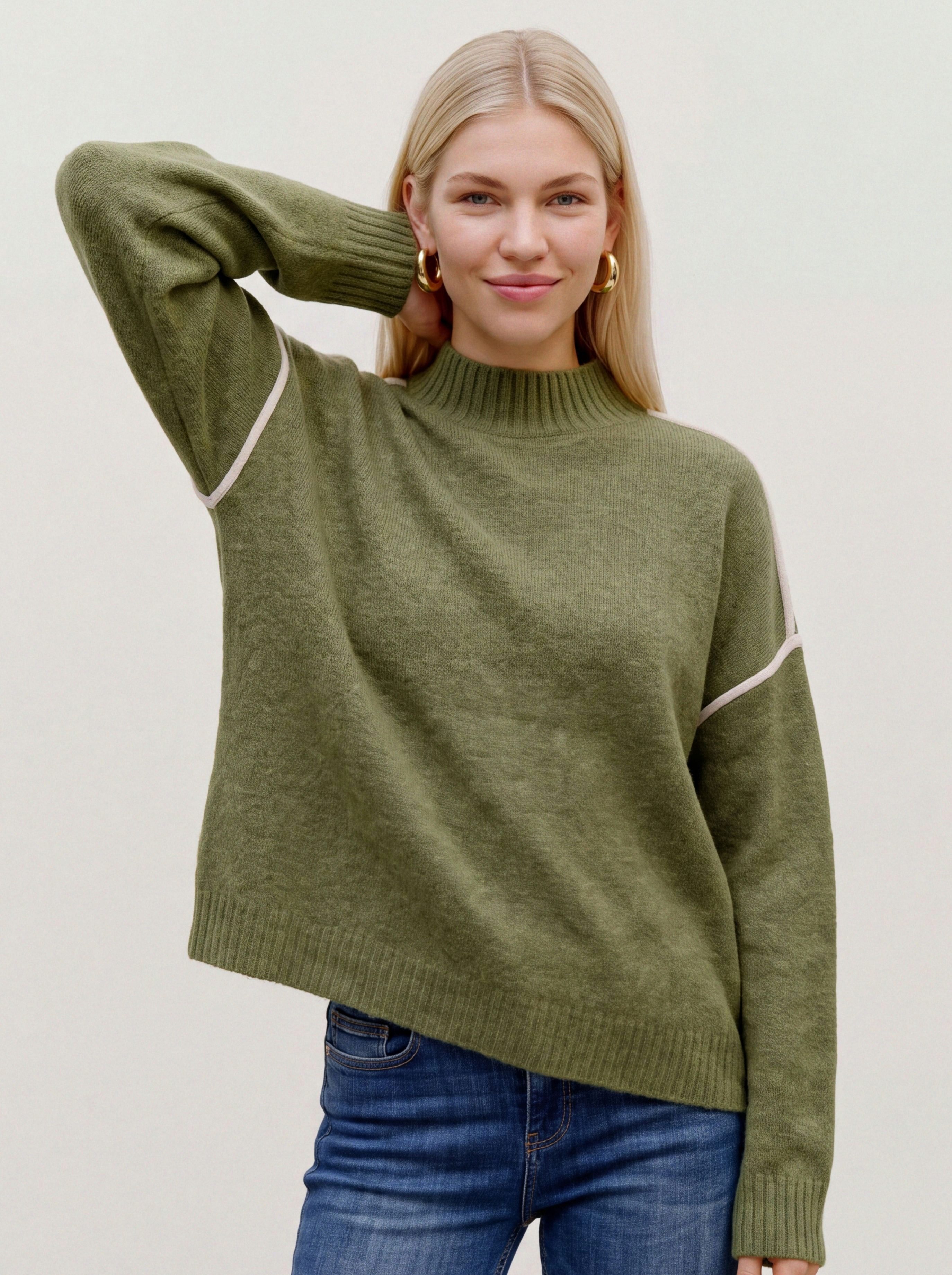 Vero Moda Strickpullover VMBOOM LS HIGHNECK PIPING PULLOVER NOOS Materialmix