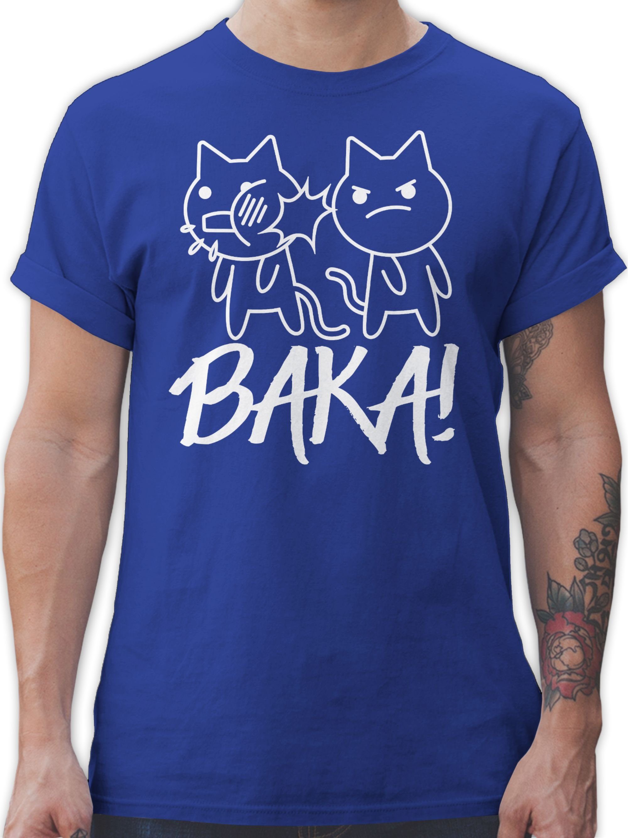 Shirtracer T-Shirt Baka! mit Katzen - weiß - Anime Merch - Herren Premium T-Shirt  tshirt herren katze - manga shirt - anime tshirts herr