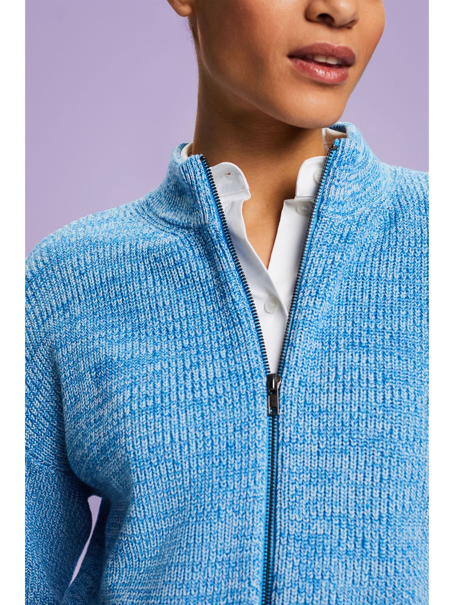 Strick-Cardigan BLUE Strickjacke PASTEL Esprit (1-tlg) mit Melierter Reißverschluss