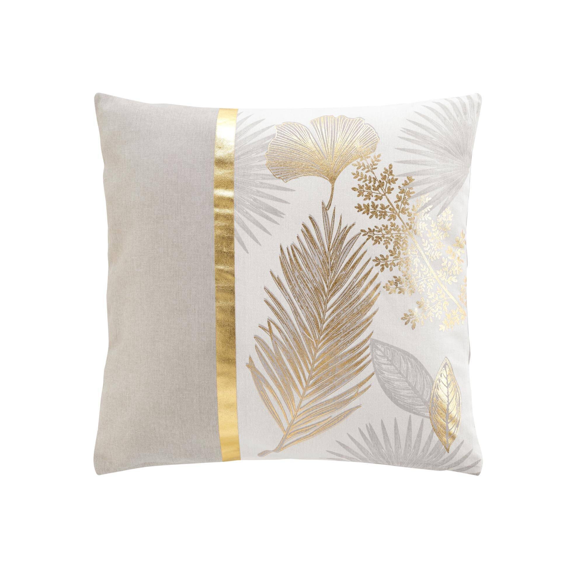 Douceur d'intérieur Dekokissen Beige Kissenbezug, goldene Blätter, 45 x 45 cm