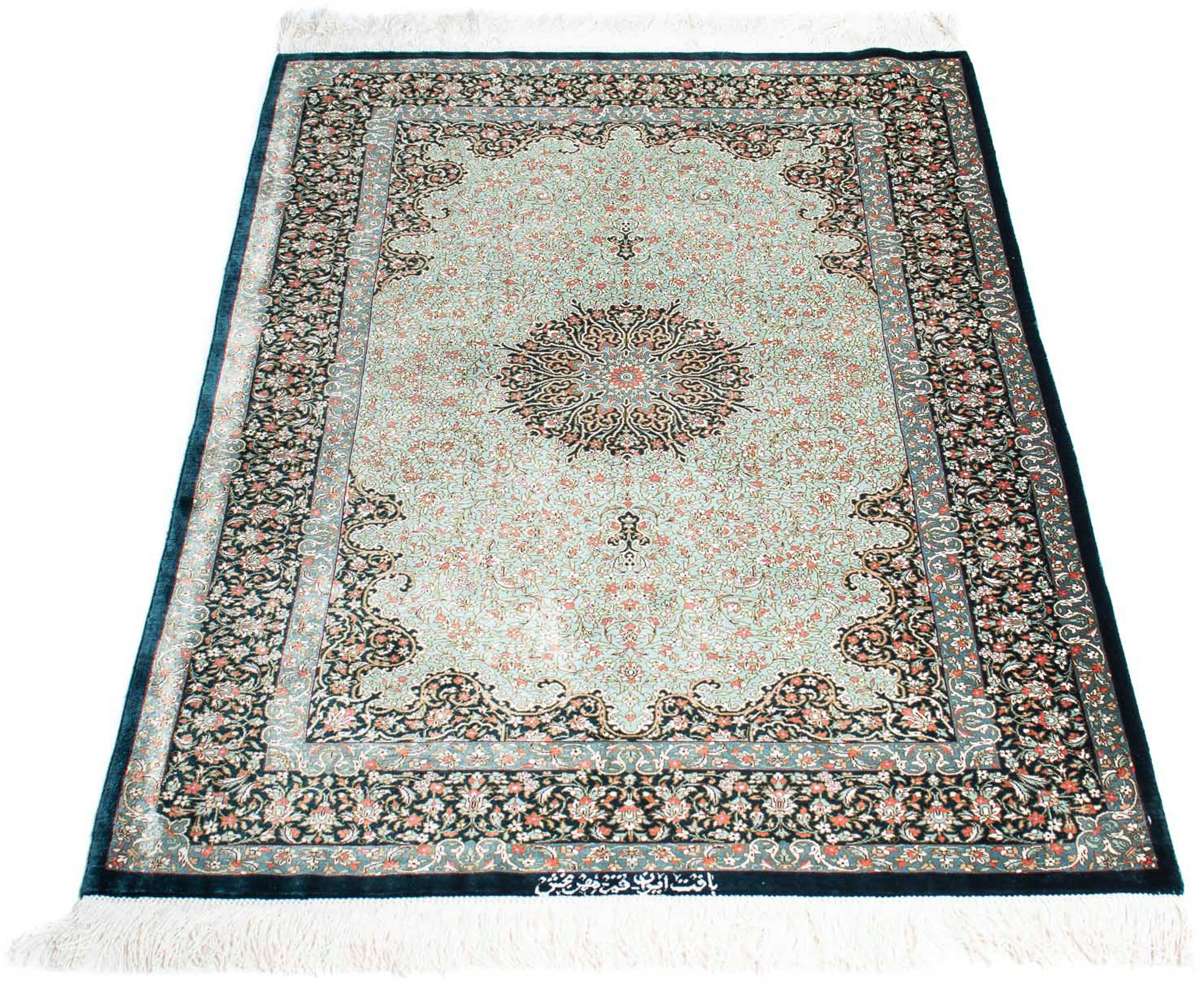 Orientteppich Perser - Ghom - 121 x 77 cm - dunkelblau, morgenland, rechteckig, Höhe: 10 mm, Wohnzimmer, Handgeknüpft, Einzelstück mit Zertifikat