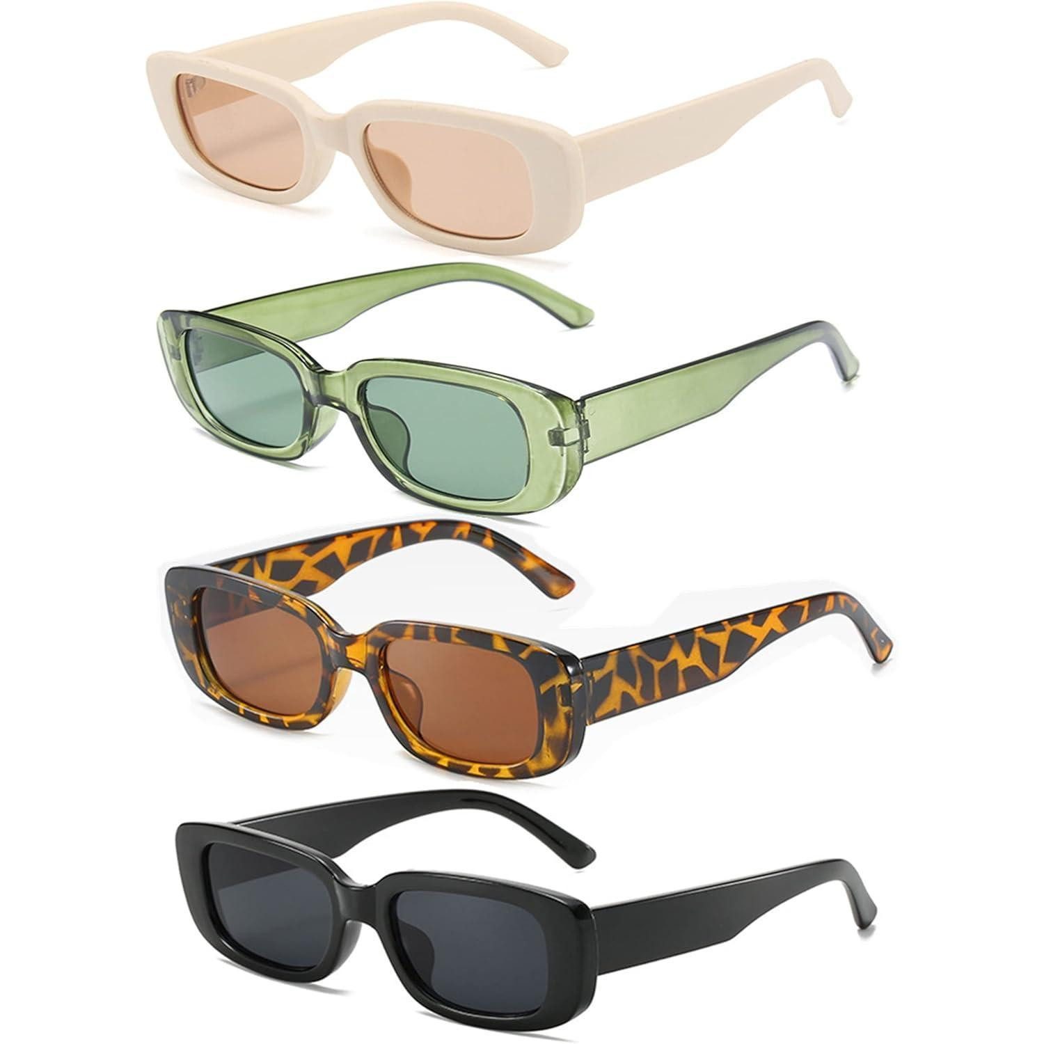 LuxusKollektion Retrosonnenbrille Sonnenbrille Damen rechteckig 90er retro vintage 4er 4 Pack Mix A