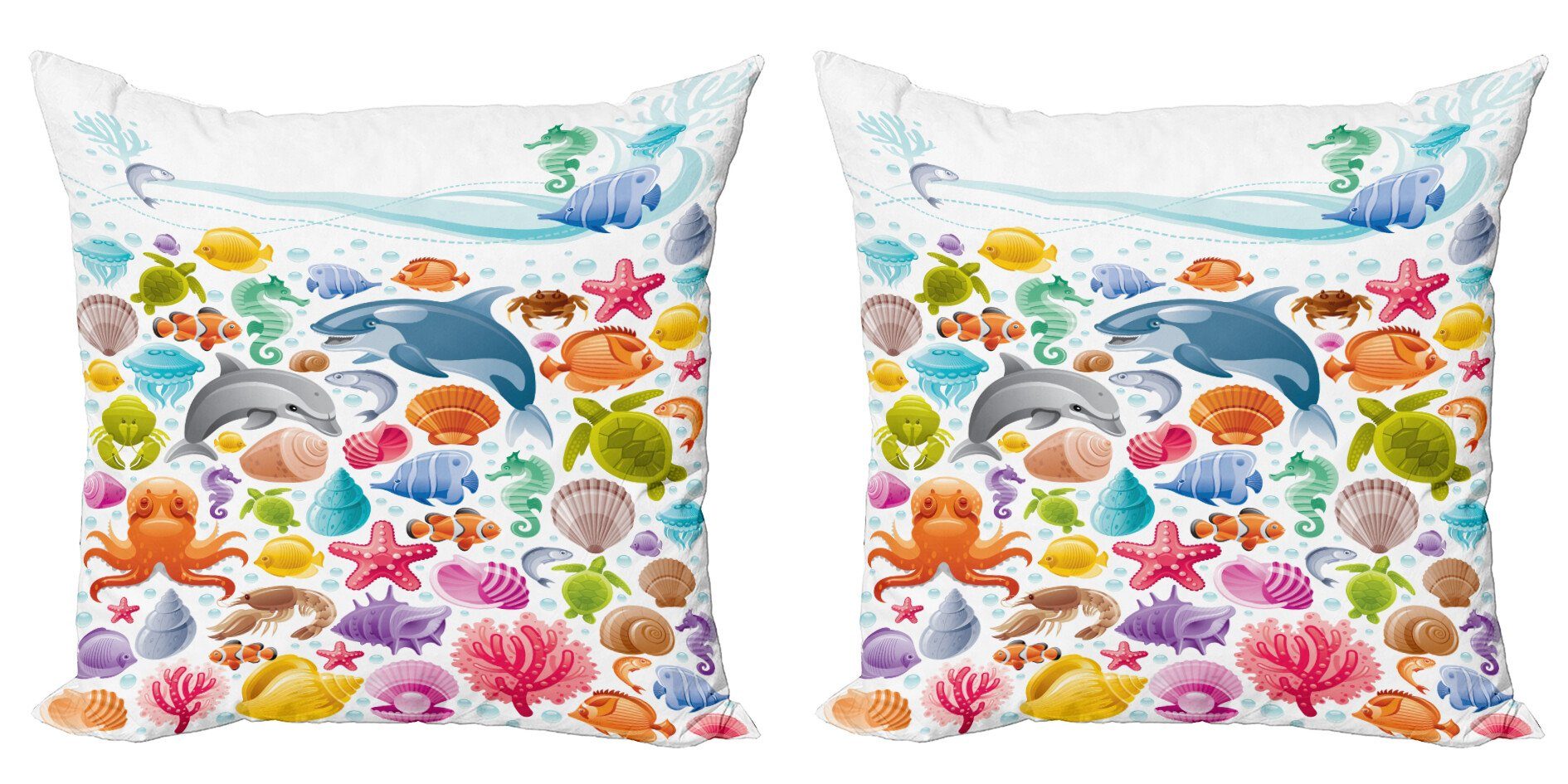 Kissenbezüge Modern Accent Doppelseitiger Digitaldruck, Abakuhaus (2 Stück), Kids Ozean-Fauna Entwurf