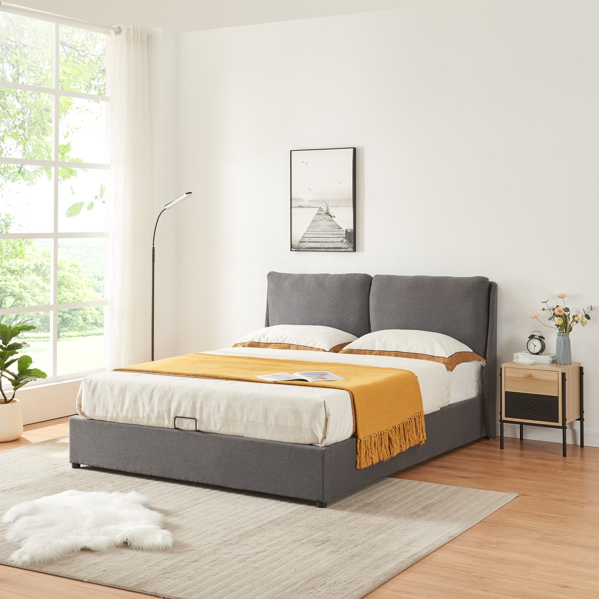 en.casa Polsterbett, »Lunner« Doppelbett mit Bettkasten 140 x 200 cm Dunkel günstig online kaufen