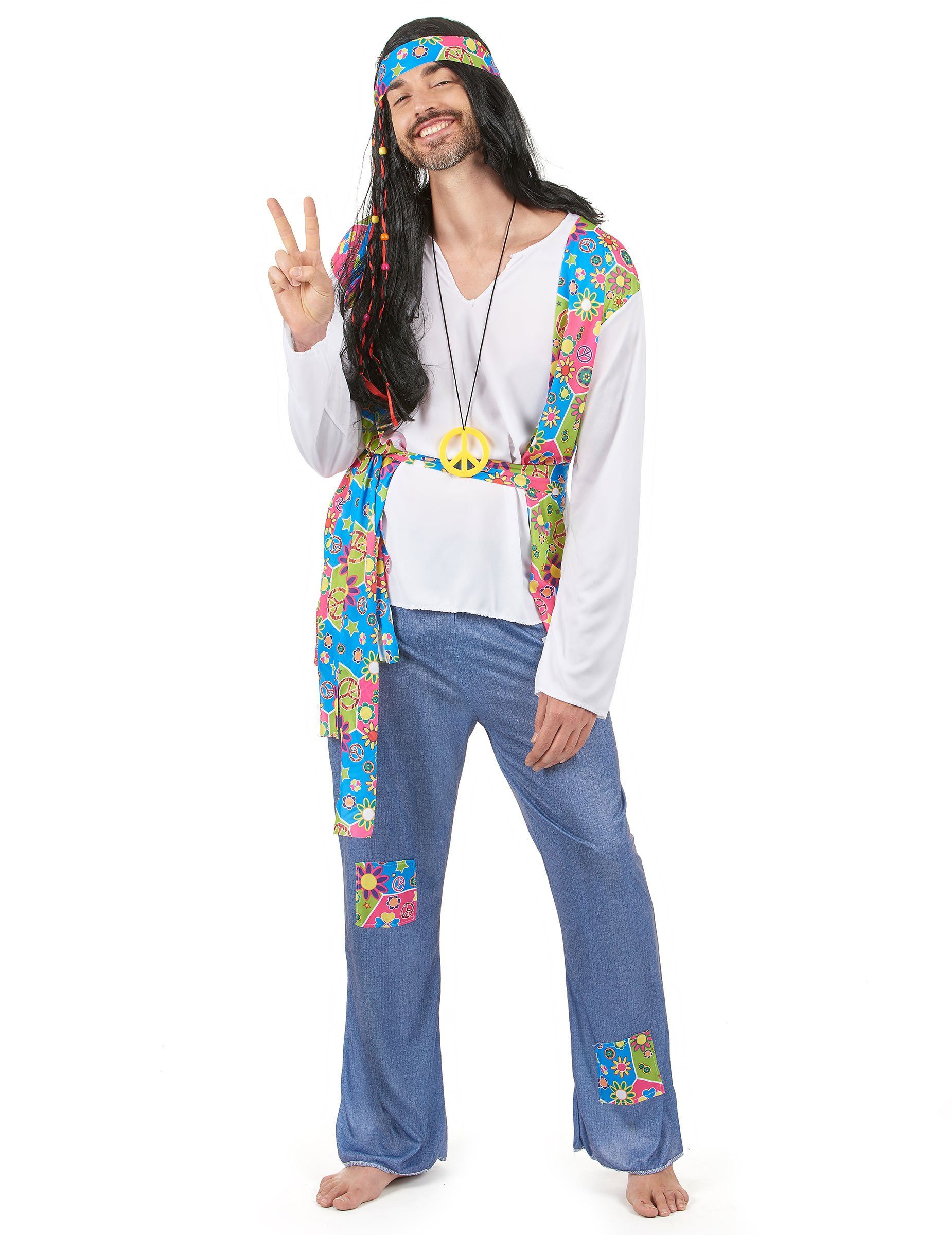 Kostüm Flower-Power Hippie-Herrenkostüm 70er Jahre bunt