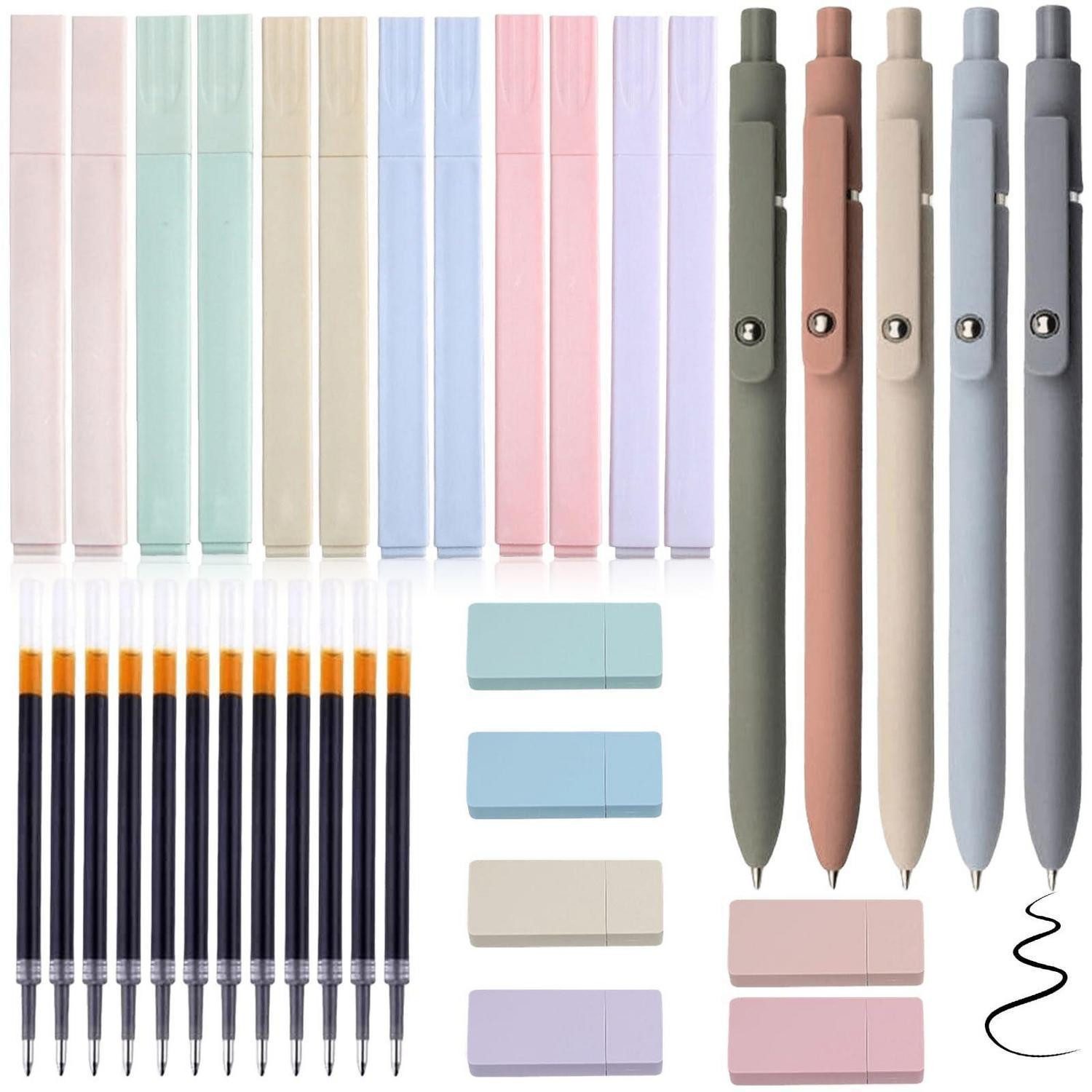 LuxusKollektion Gelschreiber Textmarker Gelstift Korrekturroller Set Pastell 12/5/6tlg