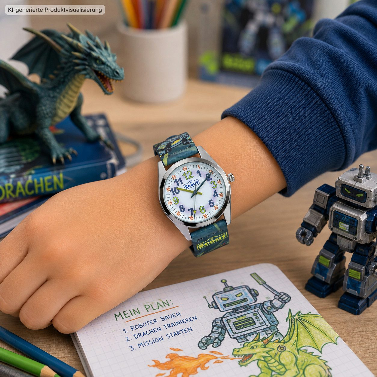 Scout Quarzuhr Classic Kinderuhr 164000020 Roboter Drachen Lernuhr 32 mm