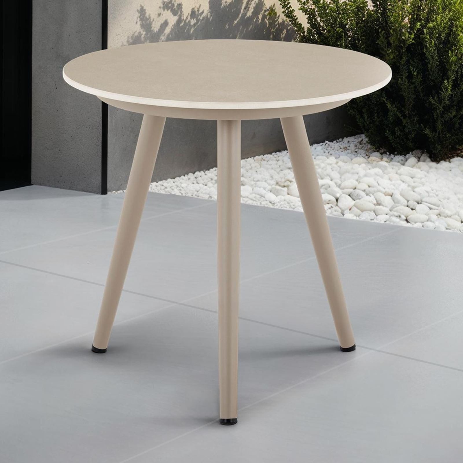IDIMEX Beistelltisch ROSALIA, In & Outdoor Balkontisch rund mit Keramik- Platte wetterfest champagne