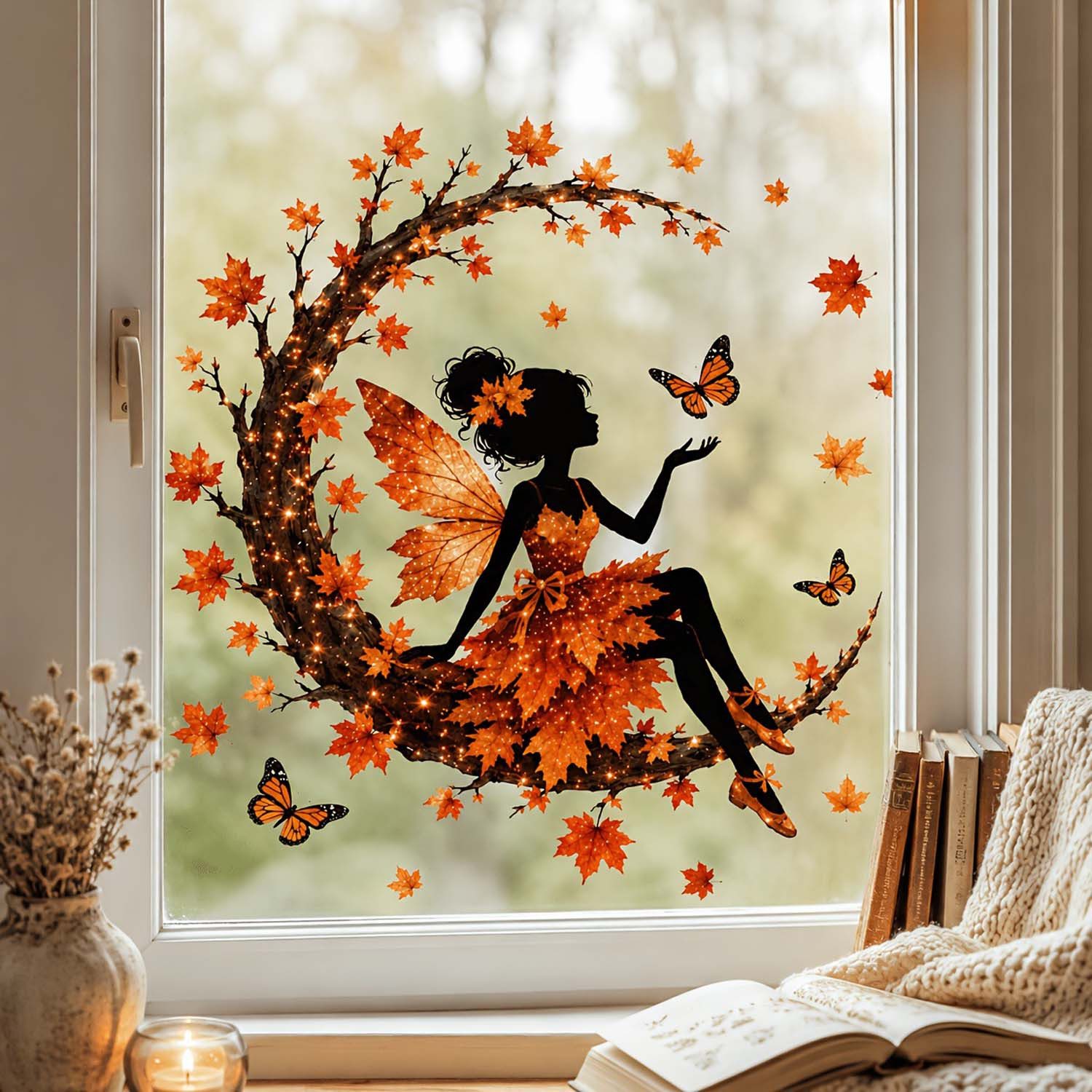 Sorvyzxn Fensterbild Fensterbild wiederverwendbare Fensterbilder Halloween Herbstlicher – Bild 4 von 5