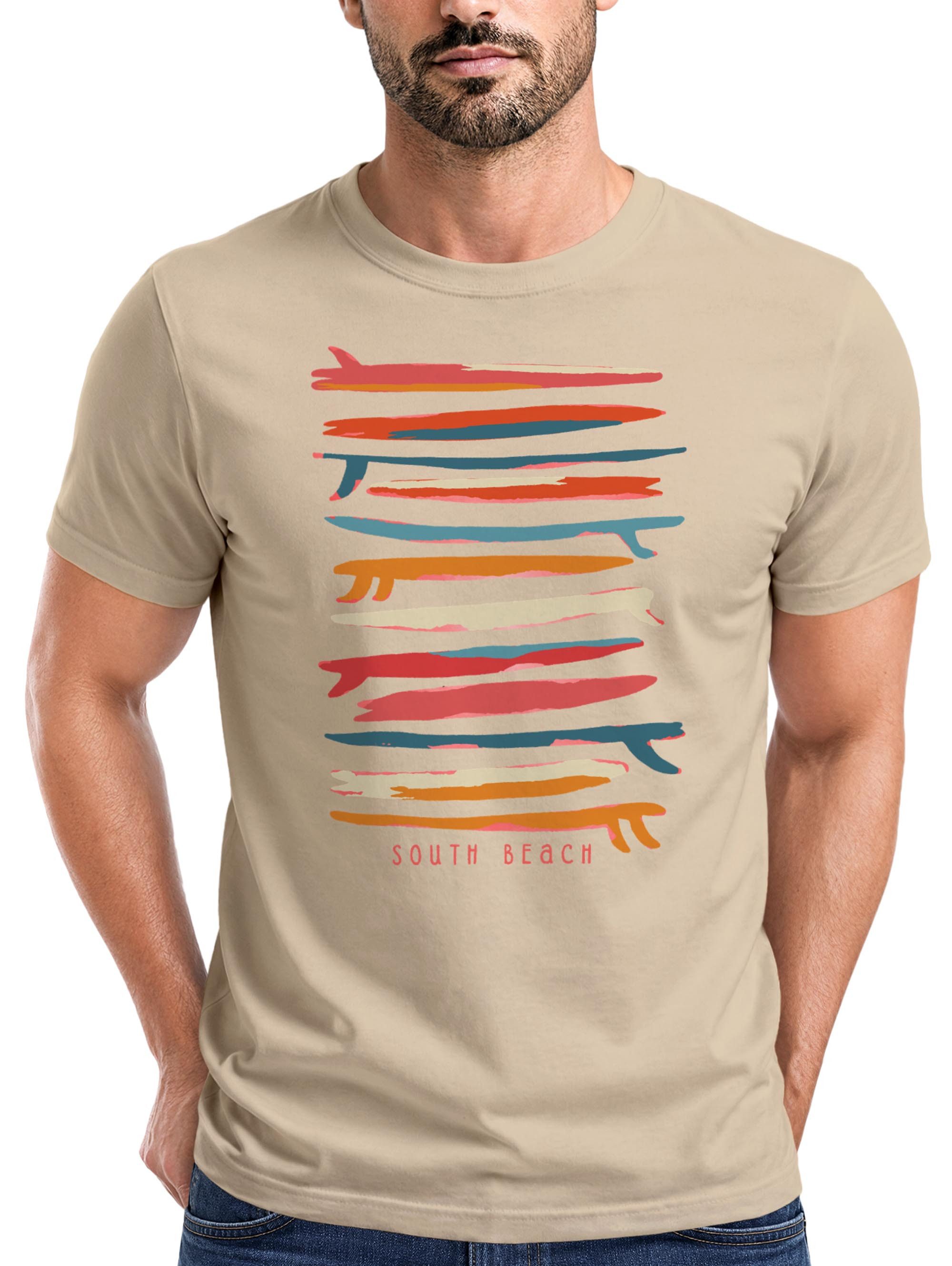 Print-Shirt Herren T-Shirt Surfboards South Beach California USA Sommer Surfing
