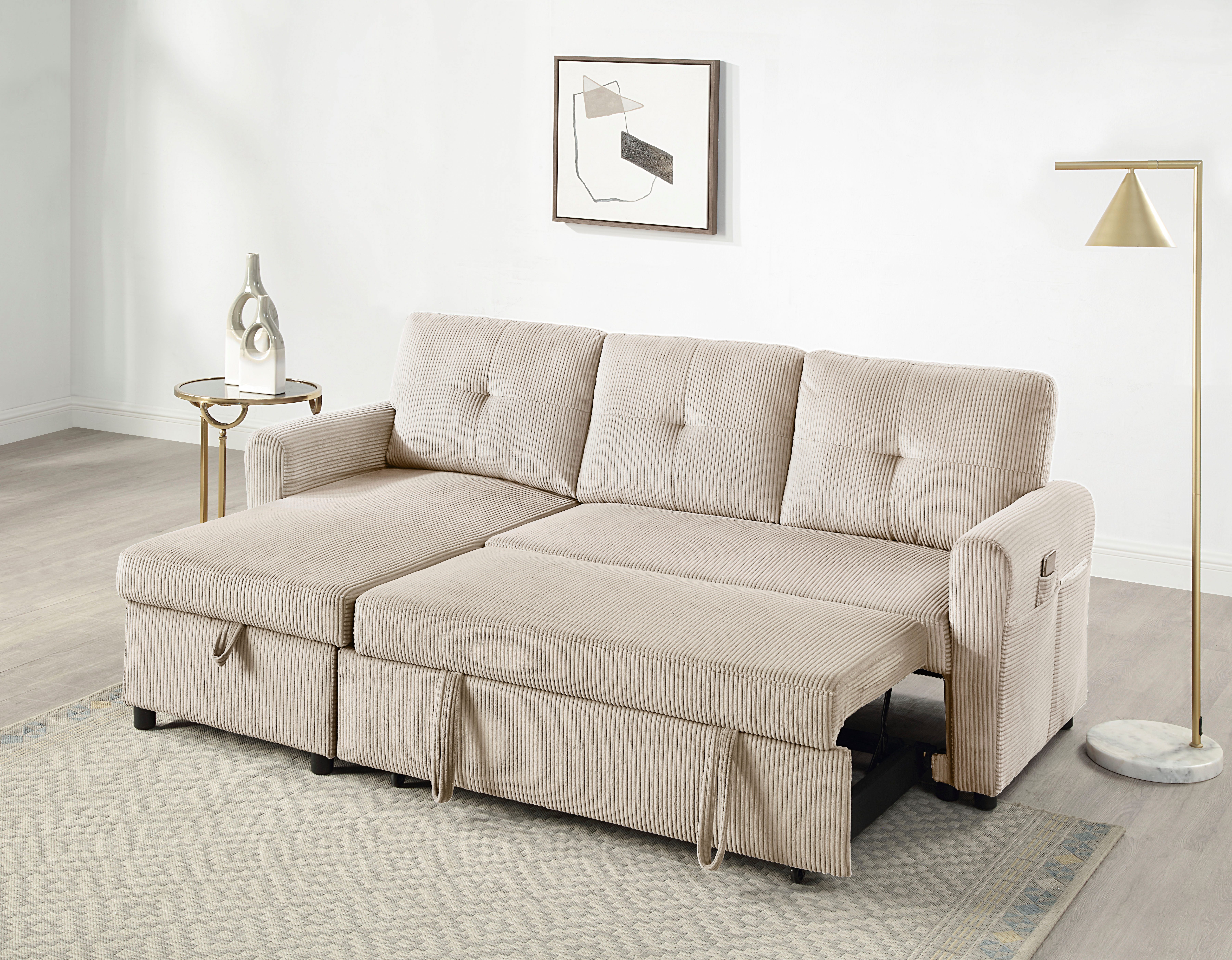 ATLANTIC home collection Schlafsofa Gustavo L-Form, B: 199 cm, mit Bettfunktion, Bettkasten & seitlichen Taschen