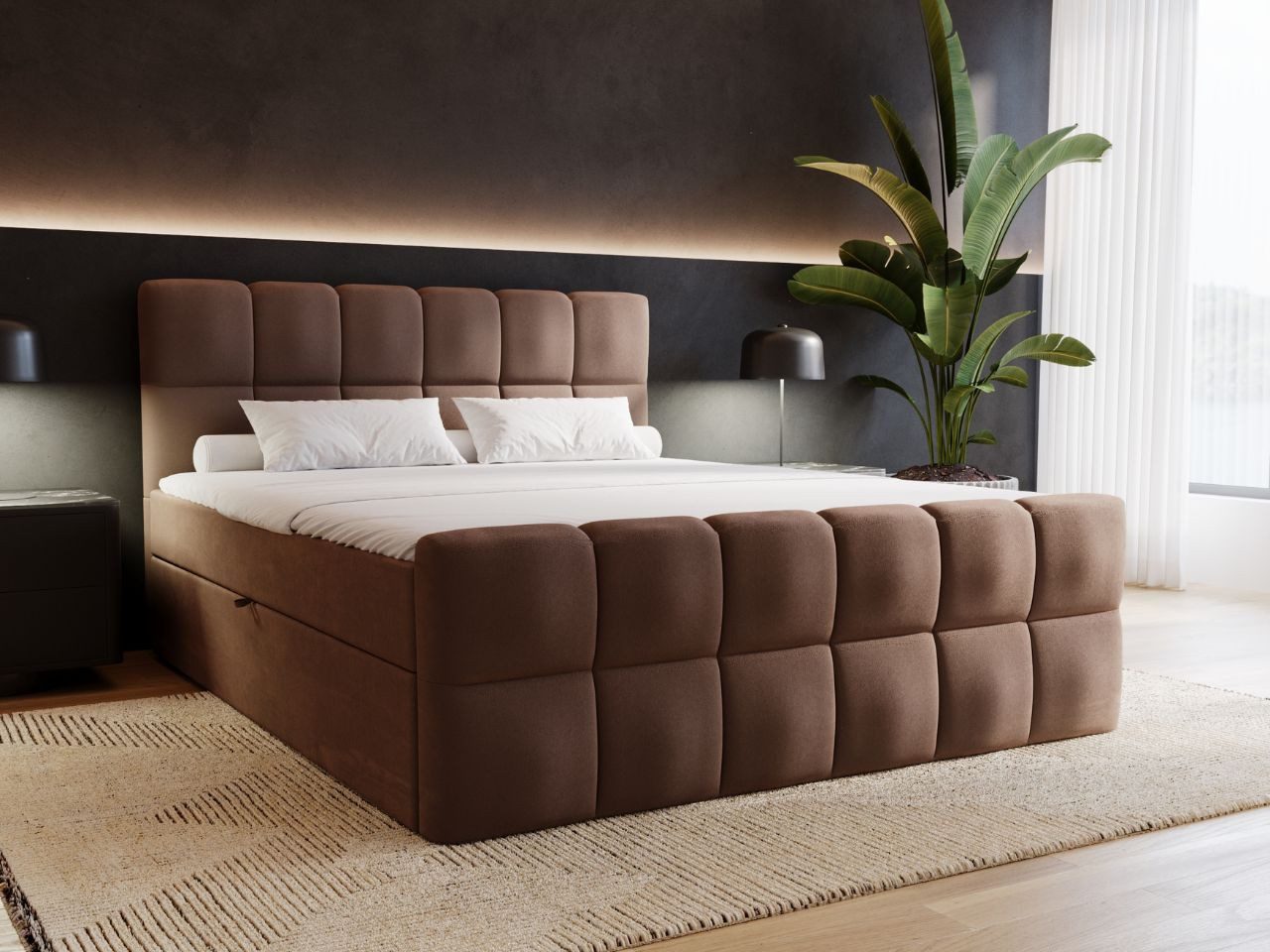 GrainGold Boxspringbett Alicante (Set, Boxspringbett, zwei Bettkästen, Topper), zwei Bettkästen, Topper, Bonell-Matratze, gestepptes Kopfteil