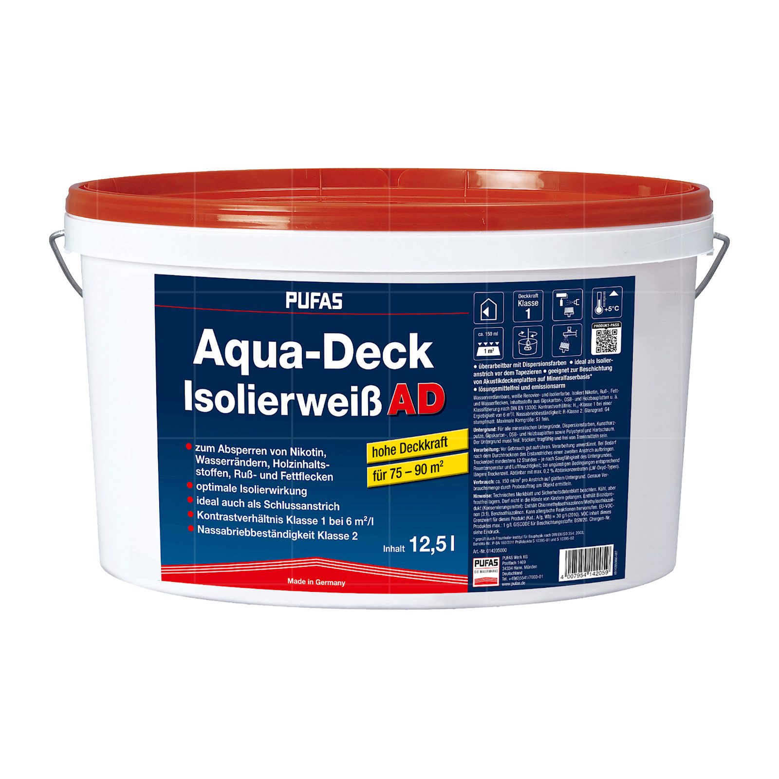 PUFAS Wandfarbe AQUA-DECK ISOLIERWEISS - 12.5 LTR