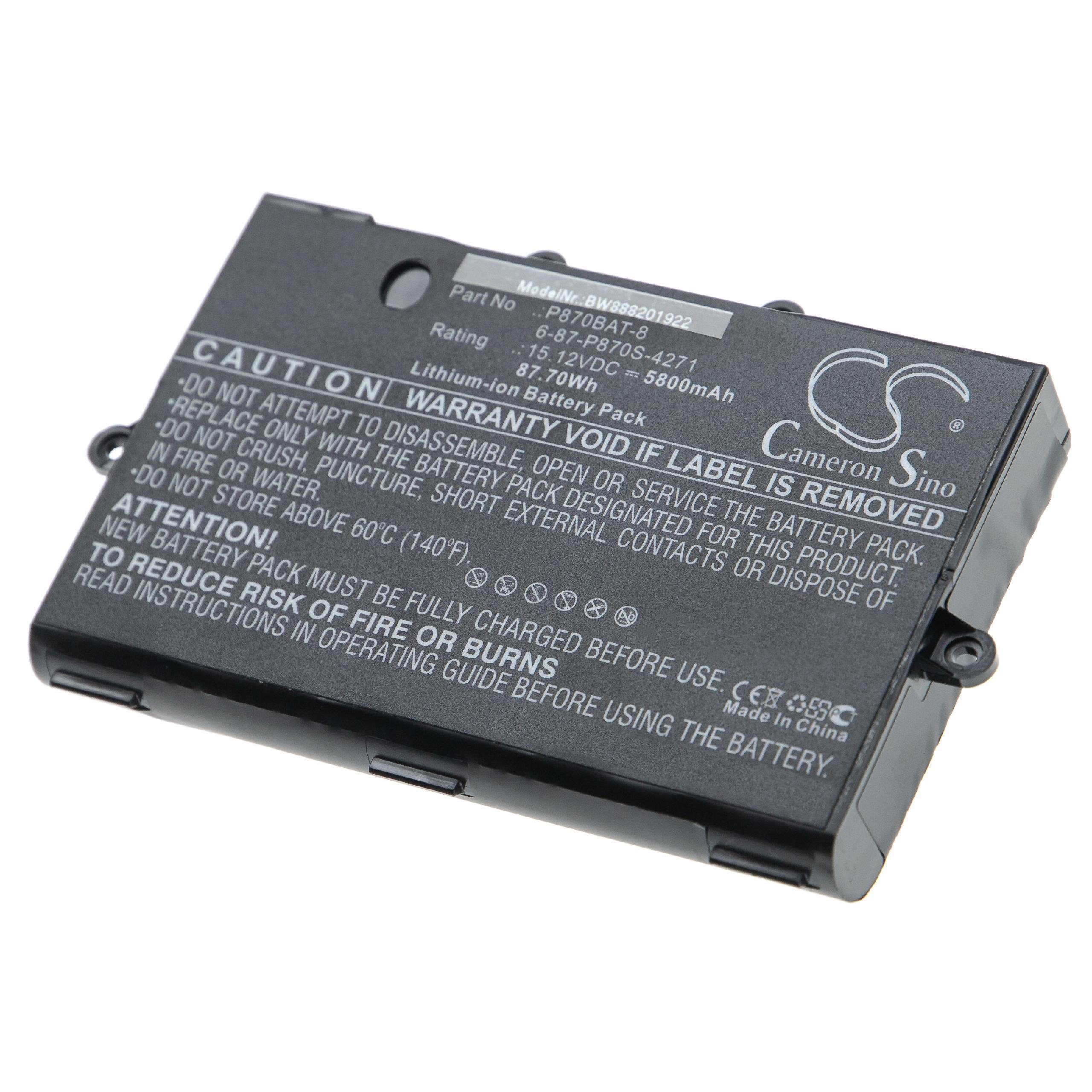 vhbw kompatibel mit Clevo P870TM1-G, P870KM-GS, P870TM-G, P870KM1-G Laptop-Akku Li-Ion 5800 mAh (15,12 V)