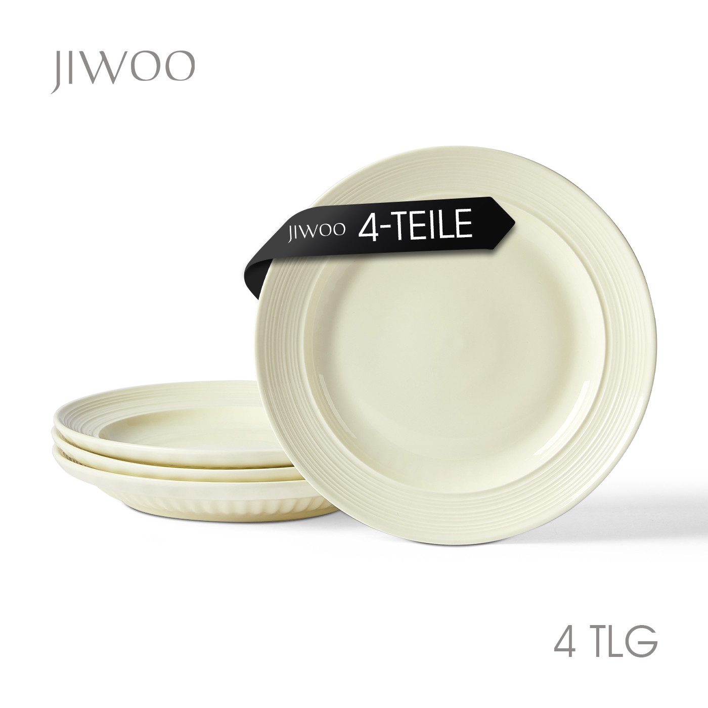 JIWOO Teller 4er Ø25cm, Frühstücksteller Salatteller Steakteller Dessertteller, (4 St), Keramik Tellerset Beige Mikrowellen spülmaschinenfest Ø25,4cm