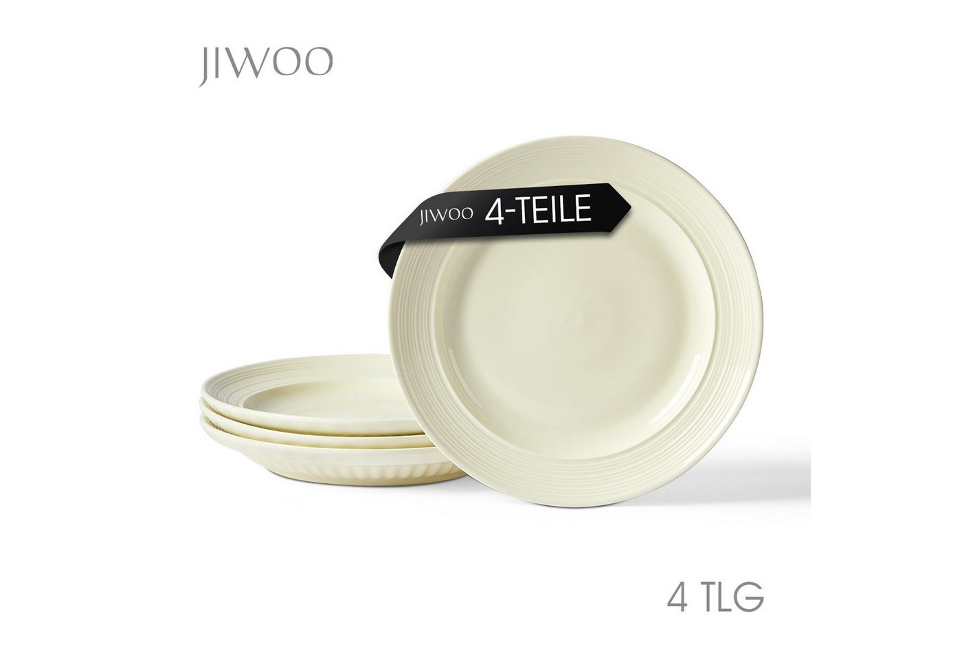 JIWOO Suppenteller 4er Ø25,4 cm, Speiseteller Frühstücksteller Salatteller Pastateller, (4 St), Keramik Hochwertiges Tellerset Beige Mikrowellen spülmaschinenfest
