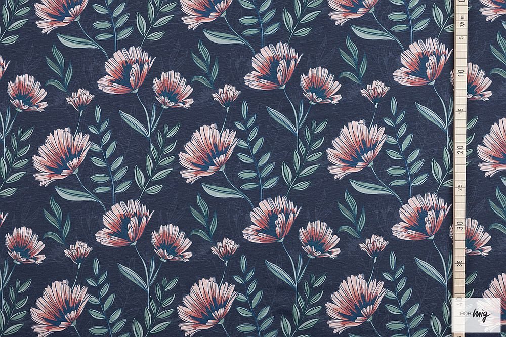 Thumbnail - lillestoff Stoff Bio Jersey Blumen, Lillestoff Helene dunkelblau, Meterware, 50 cm x 150 cm